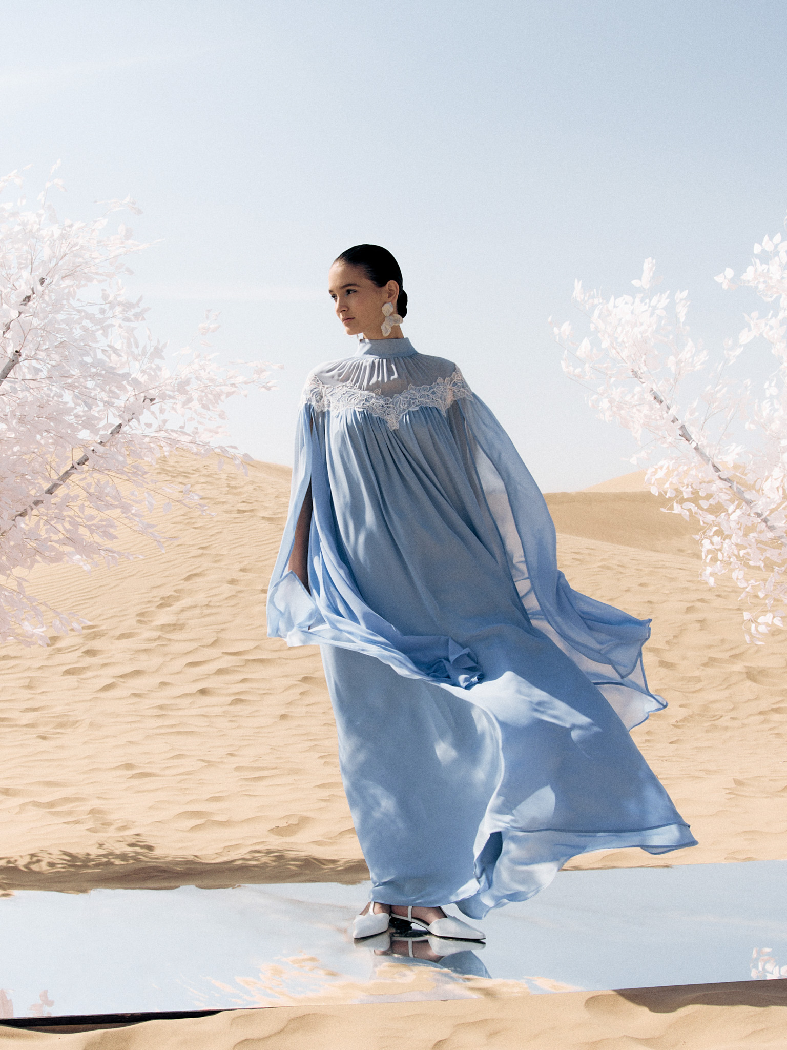 Lightweight maxi dress with ruffled bodice