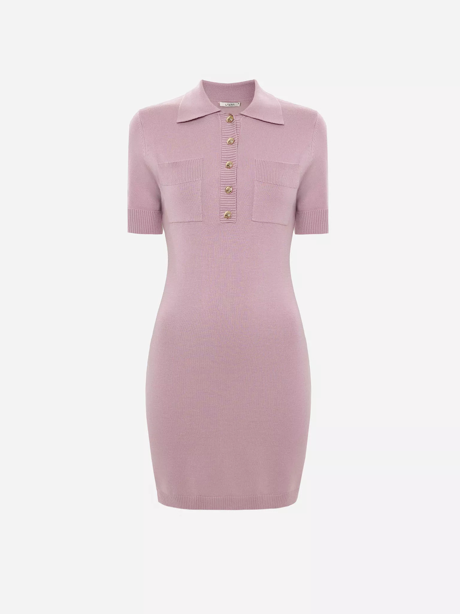 Knitted mini dress with triangular collar and ribbed details