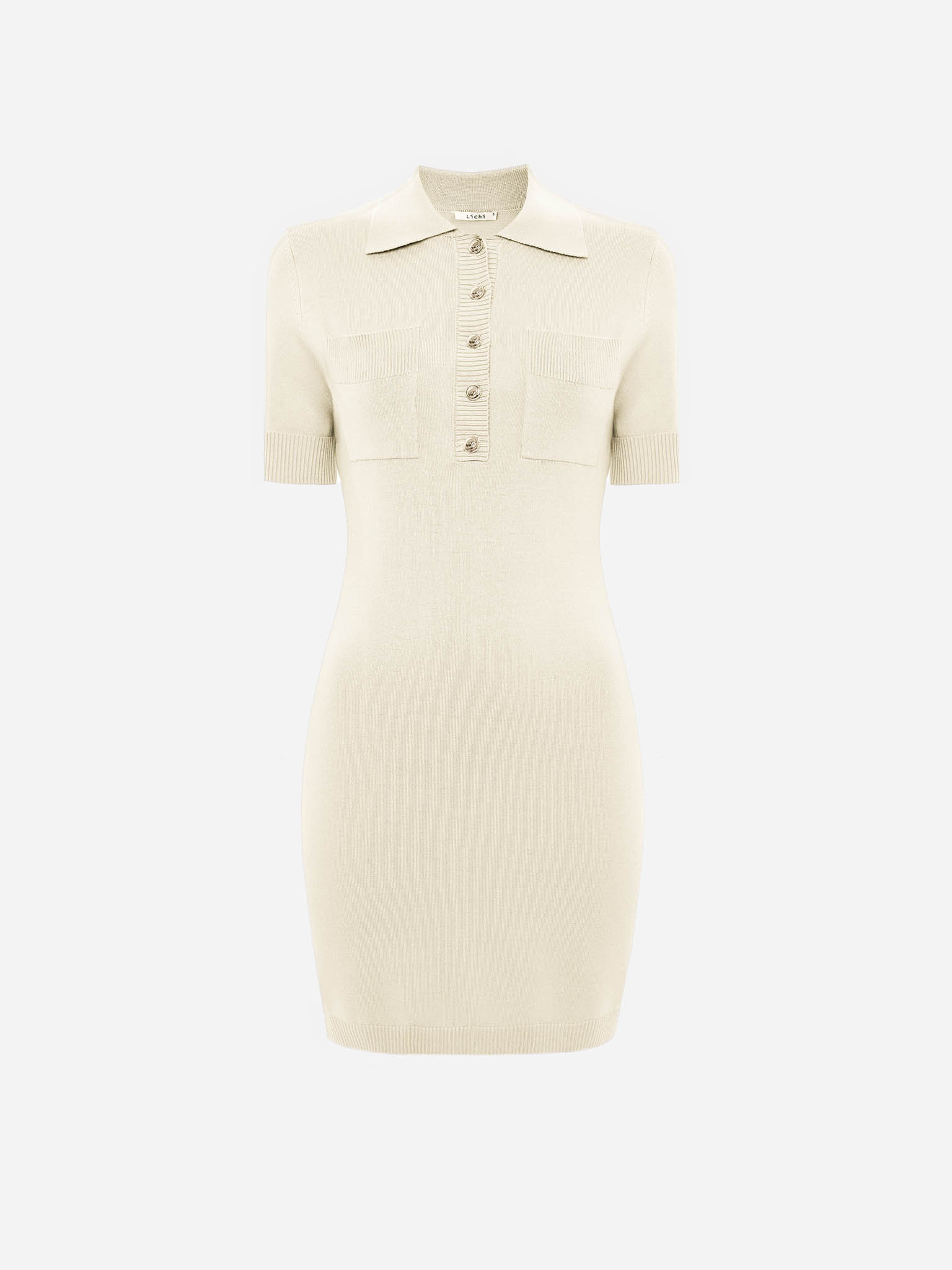 Трикотажное платье мини с треугольным воротником и деталями в рубчик