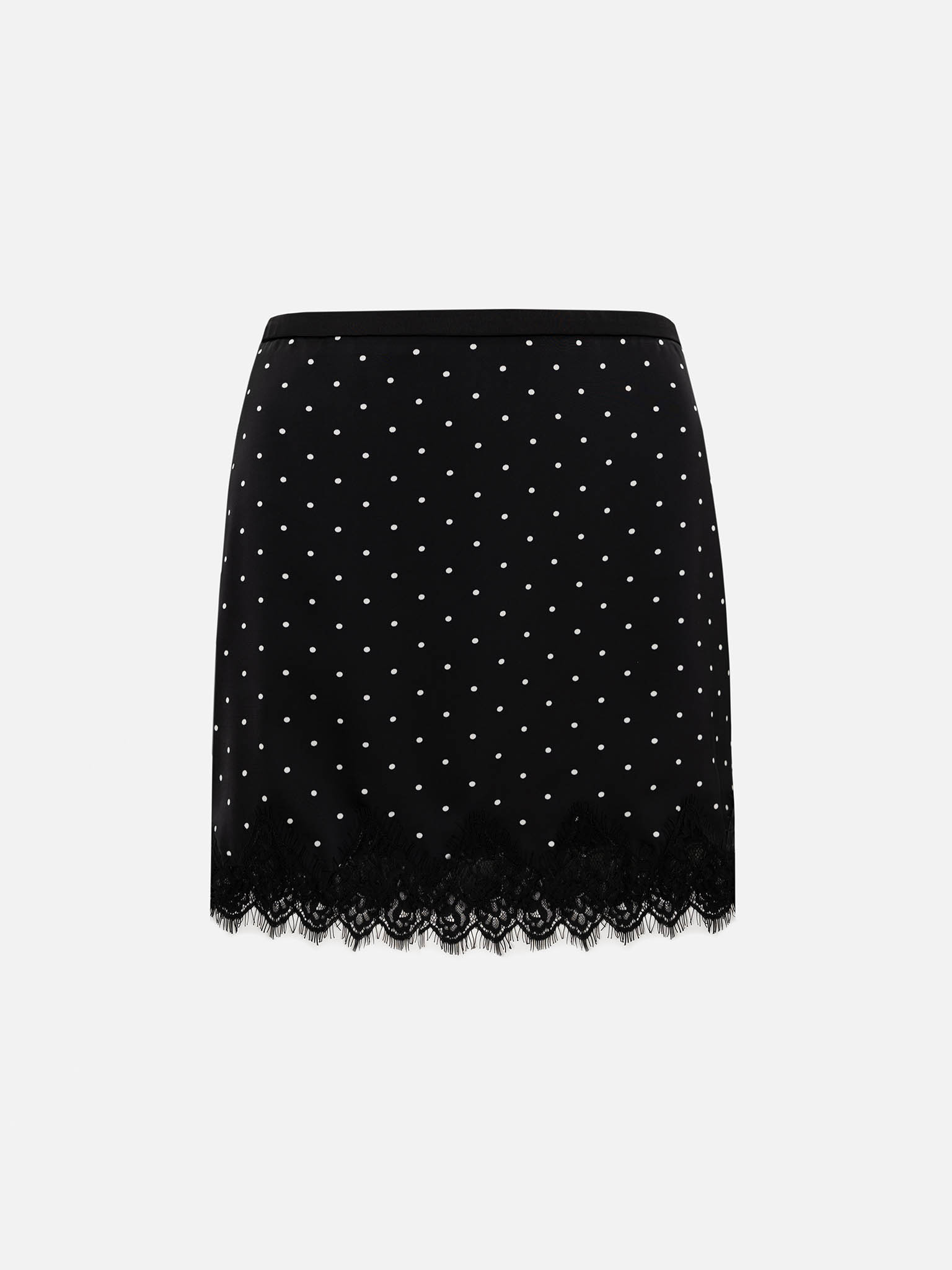 Polka dot mini skirt with lace trim