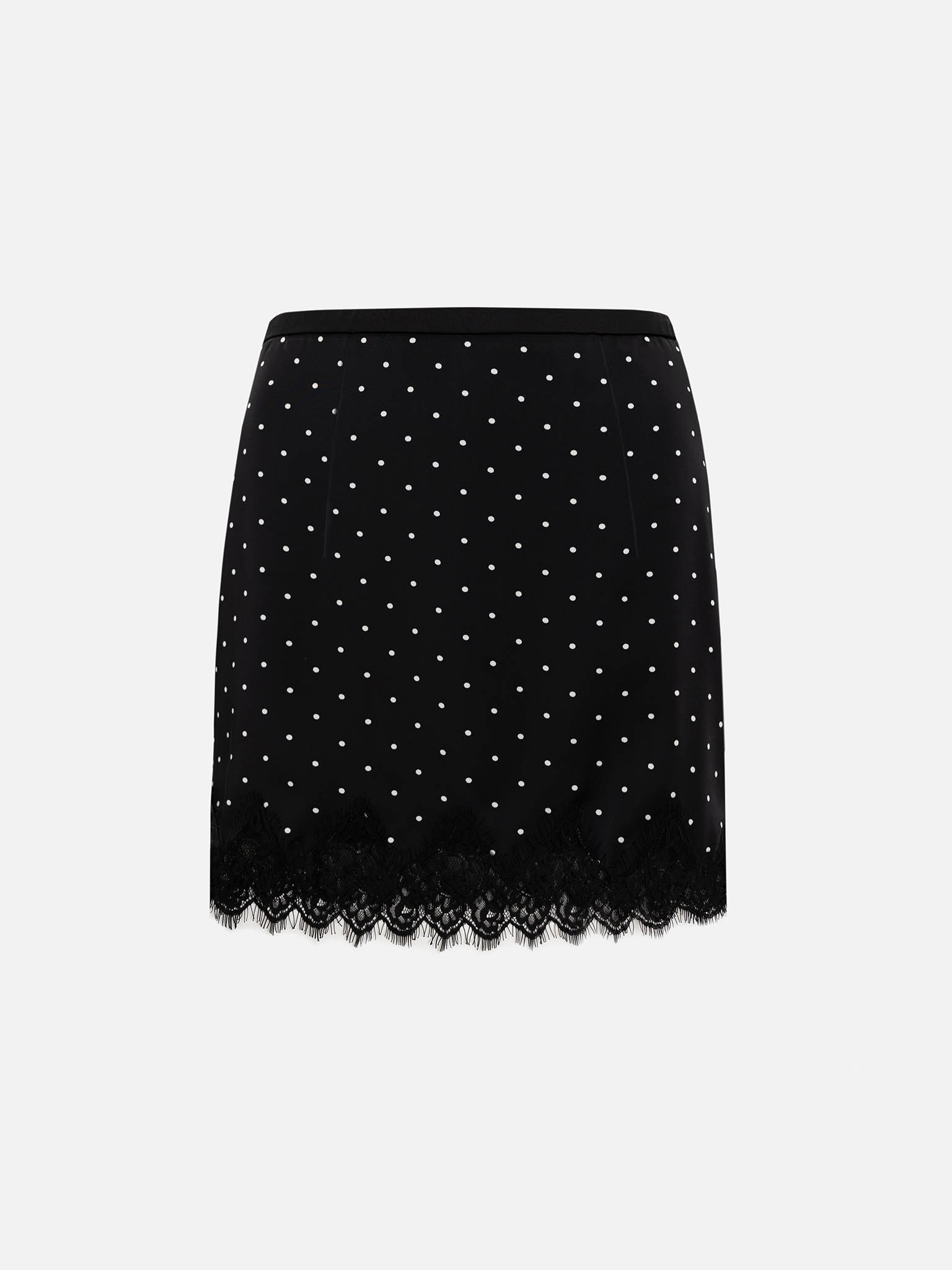 Polka dot mini skirt with lace trim