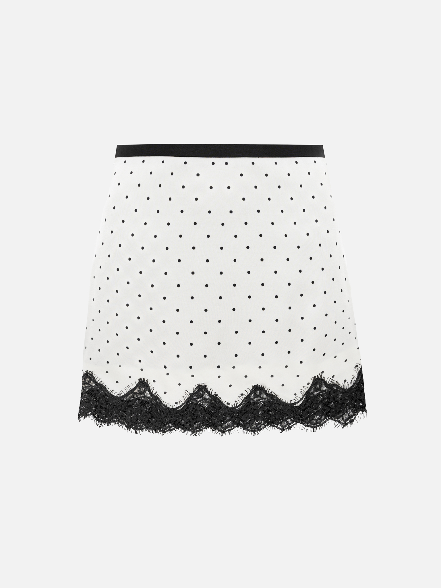 Polka dot mini skirt with lace trim