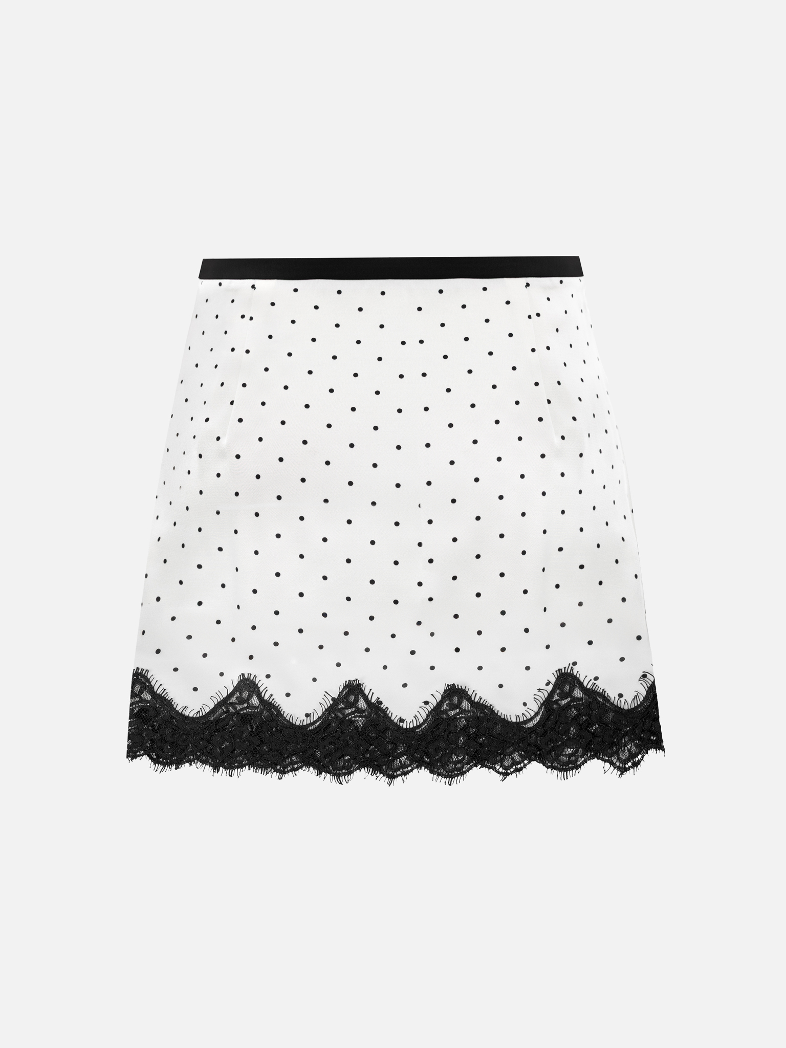 Polka dot mini skirt with lace trim