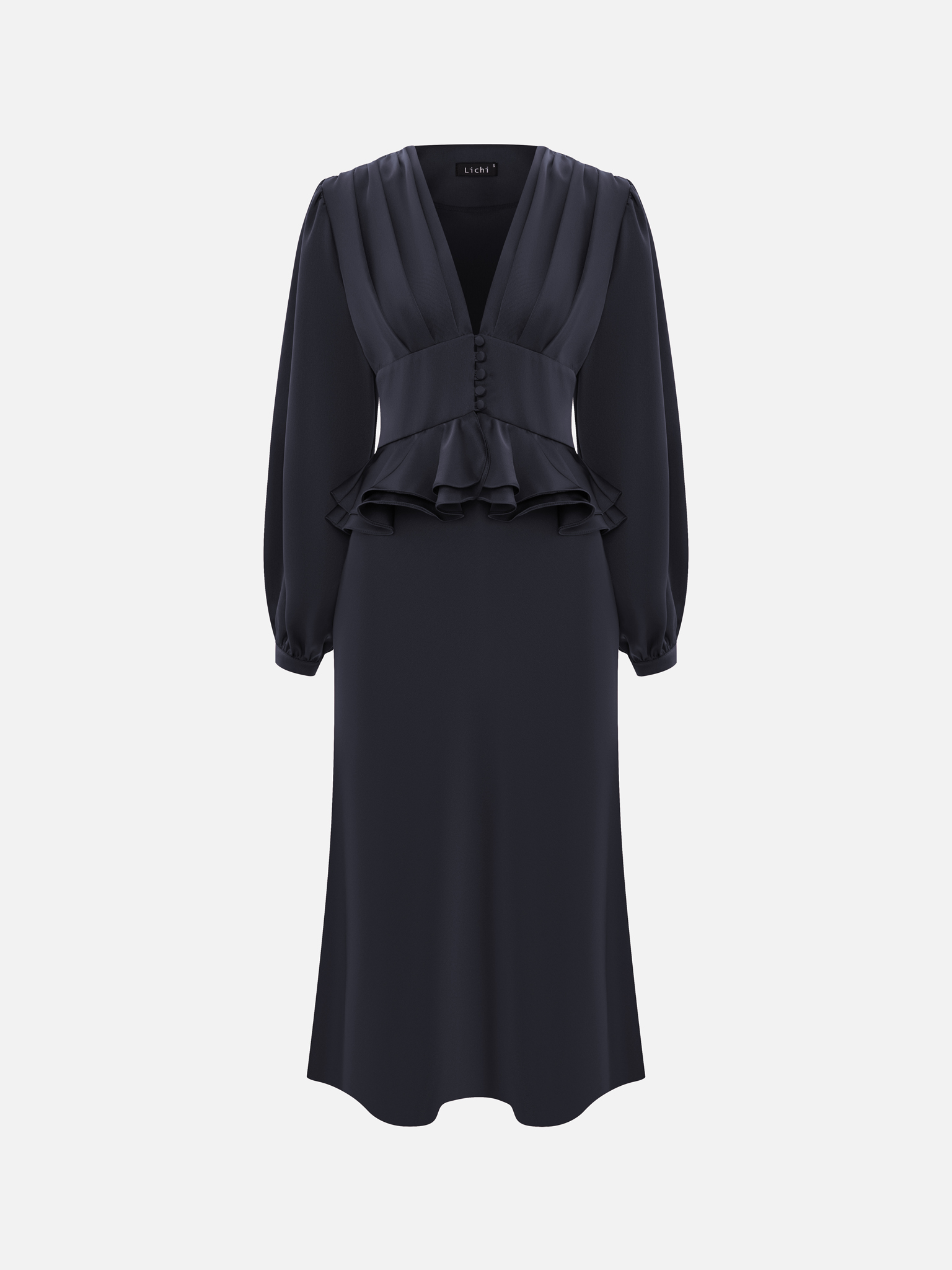 Платье миди из сатина с объемной баской