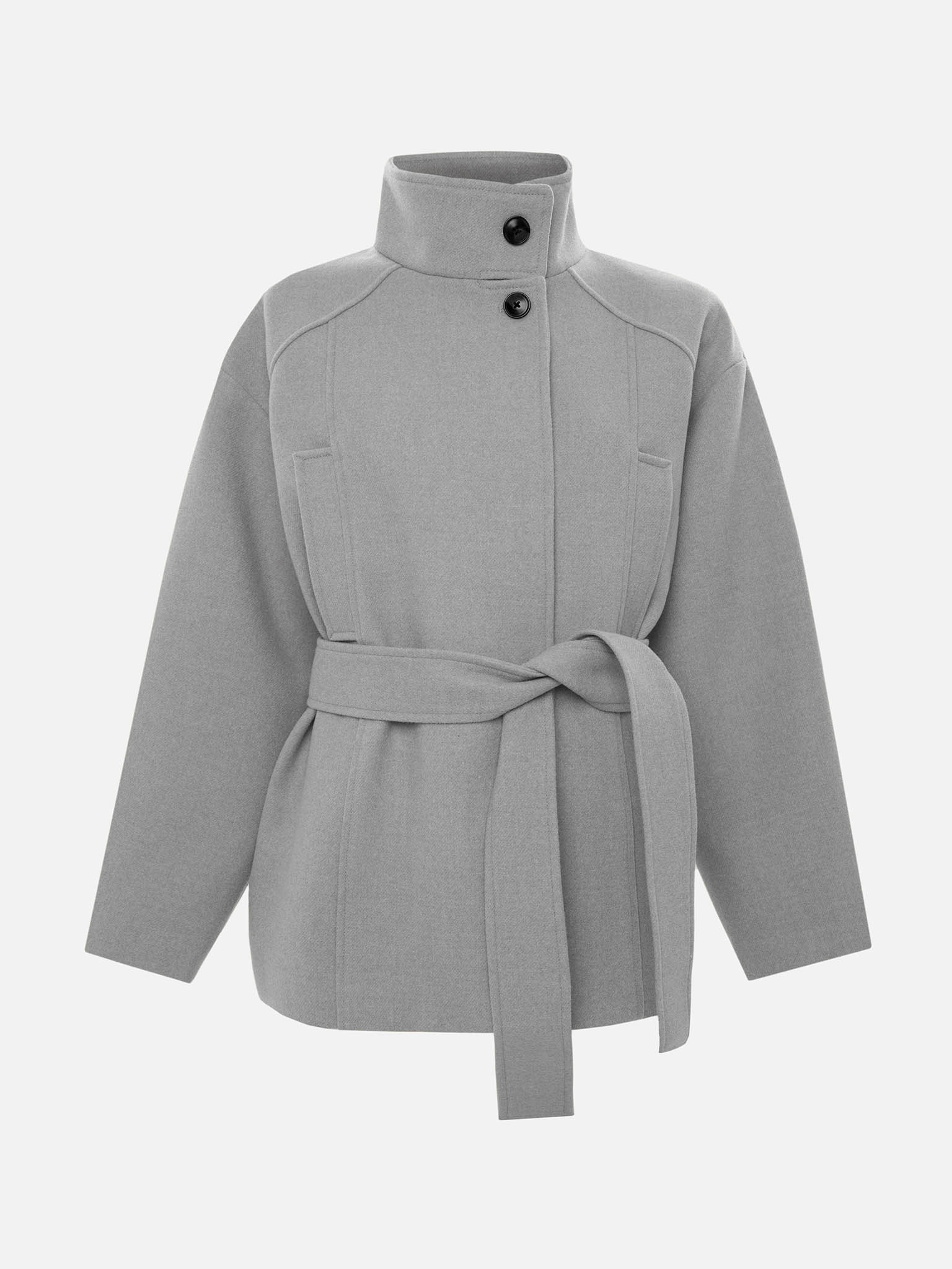 Short single-breasted coat with matching belt