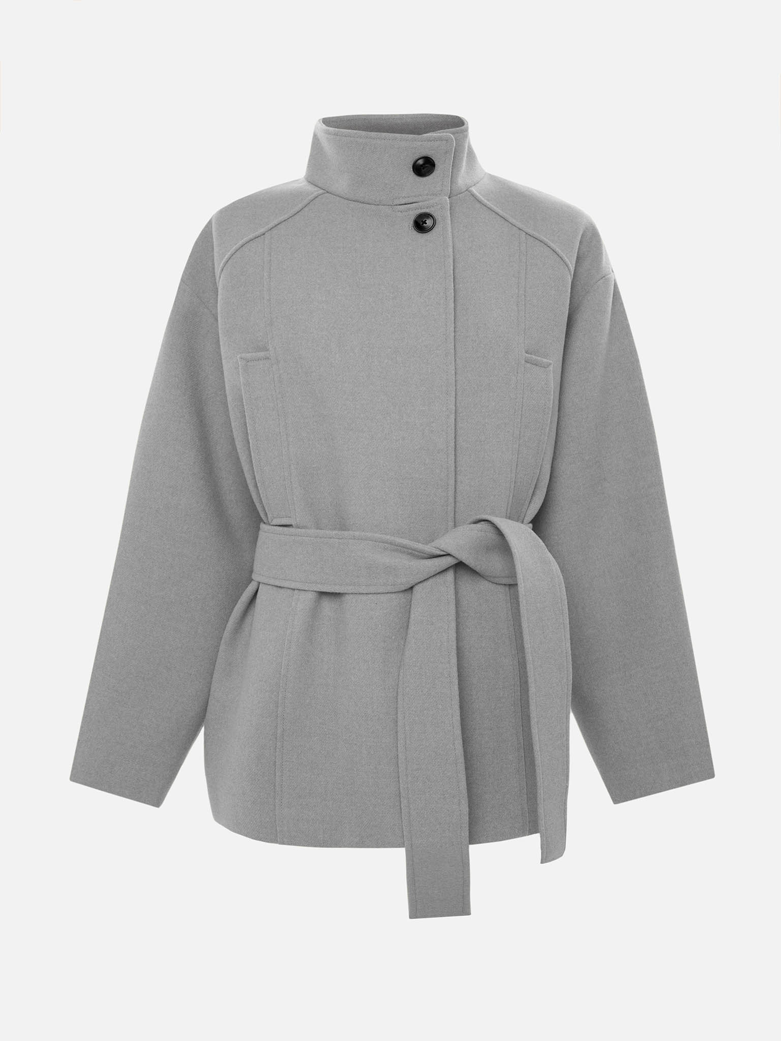 Short single-breasted coat with matching belt