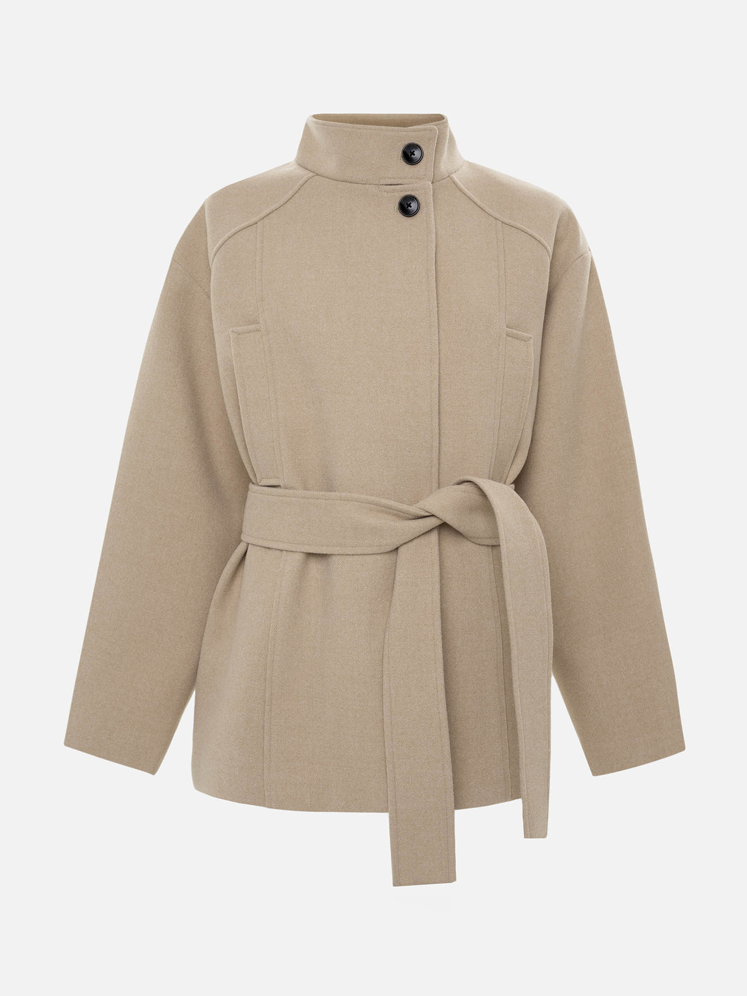 Short single-breasted coat with matching belt