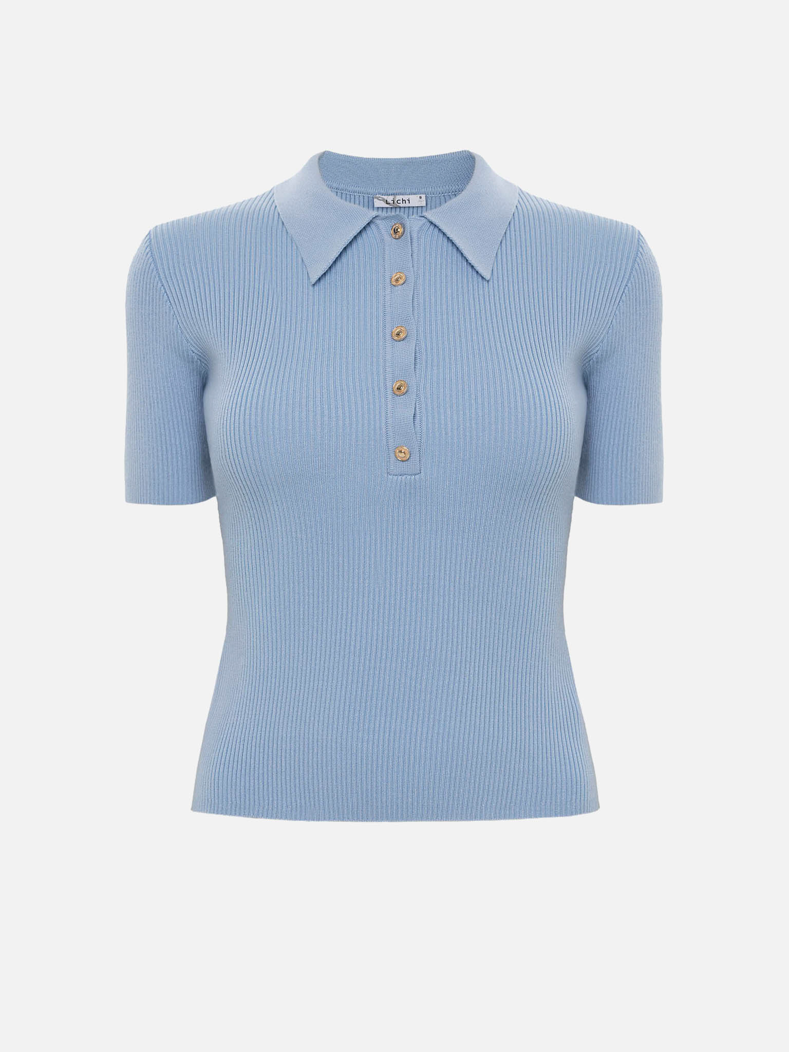 Rib-knit polo with buttons on the collar