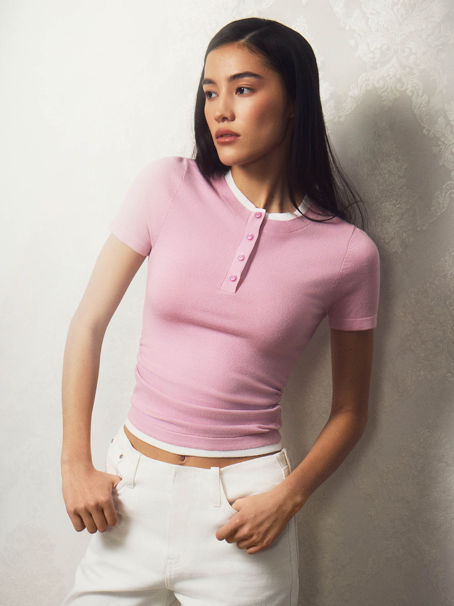 Трикотажный топ из двух материалов