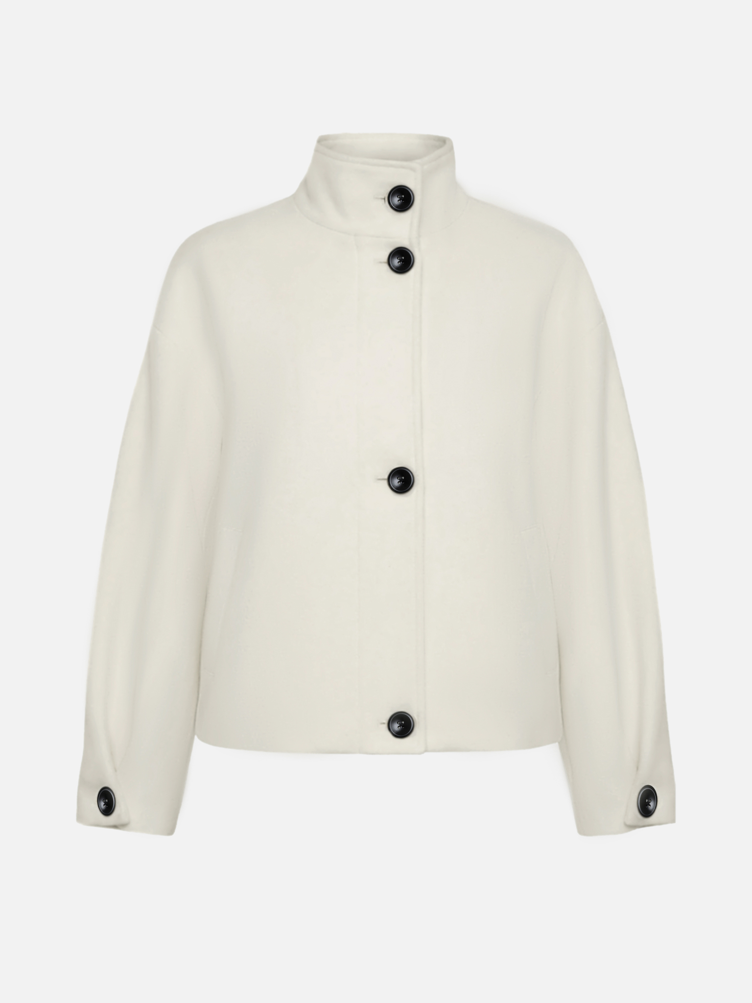 Короткое однобортное пальто с контрастными пуговицами