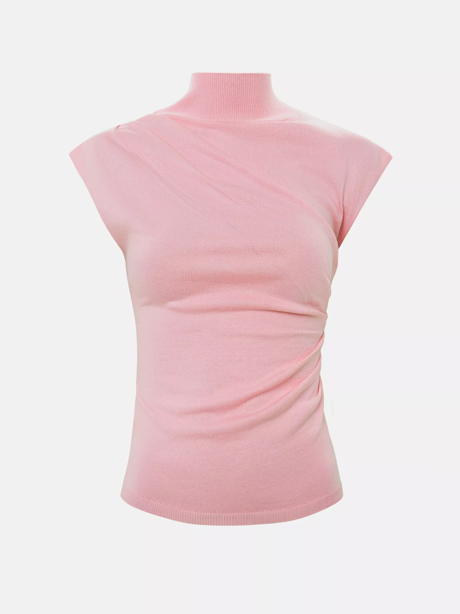 بلوزة محبوكة بدون أكمام مع طيات على الكتف