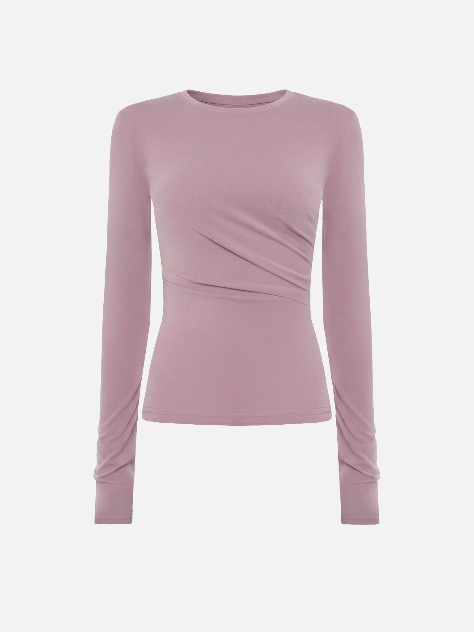 Viscose long sleeve top with draping at the waist