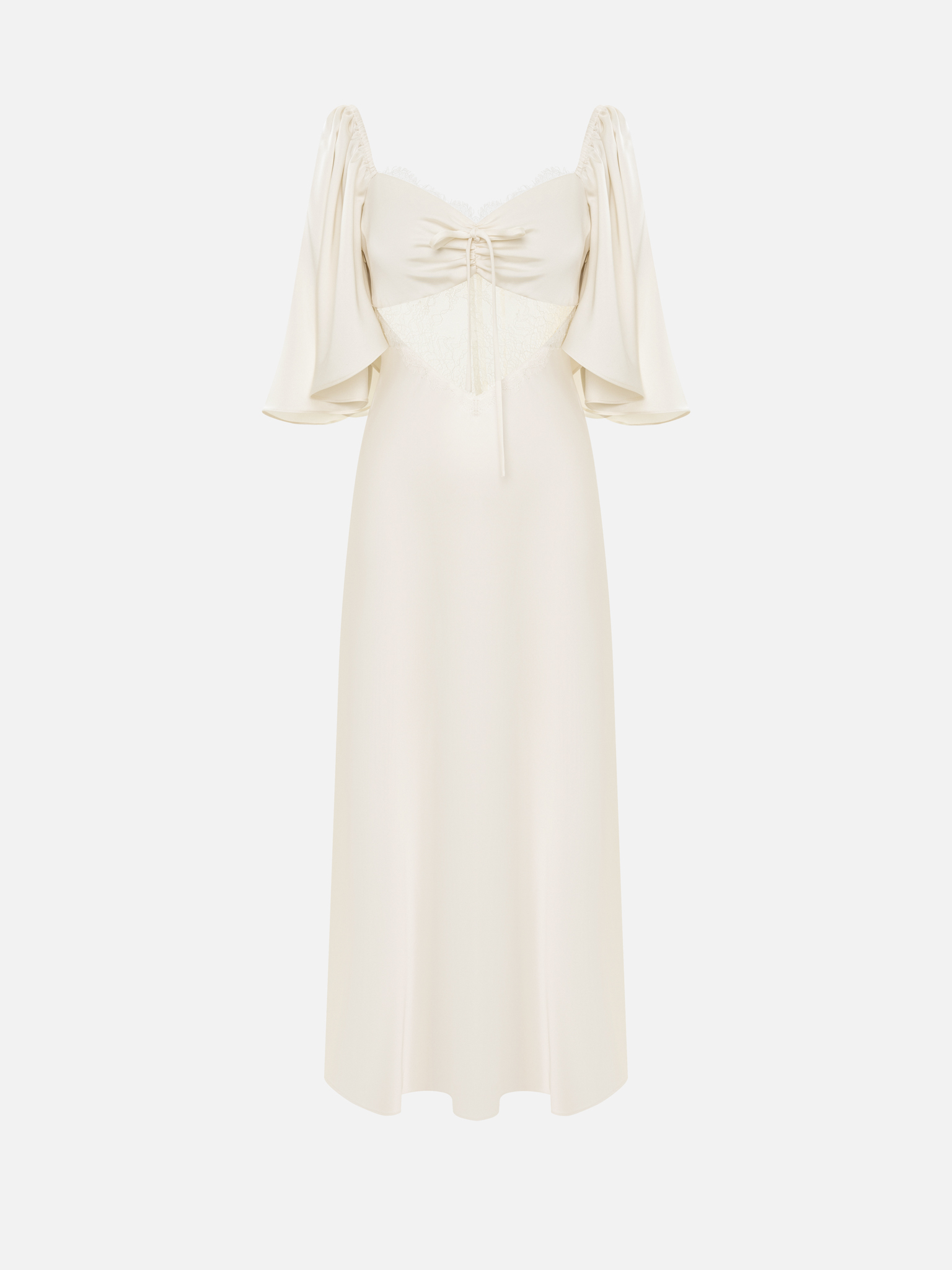 Leichtes Maxikleid aus Satin mit Spitzeneinsatz an der Taille