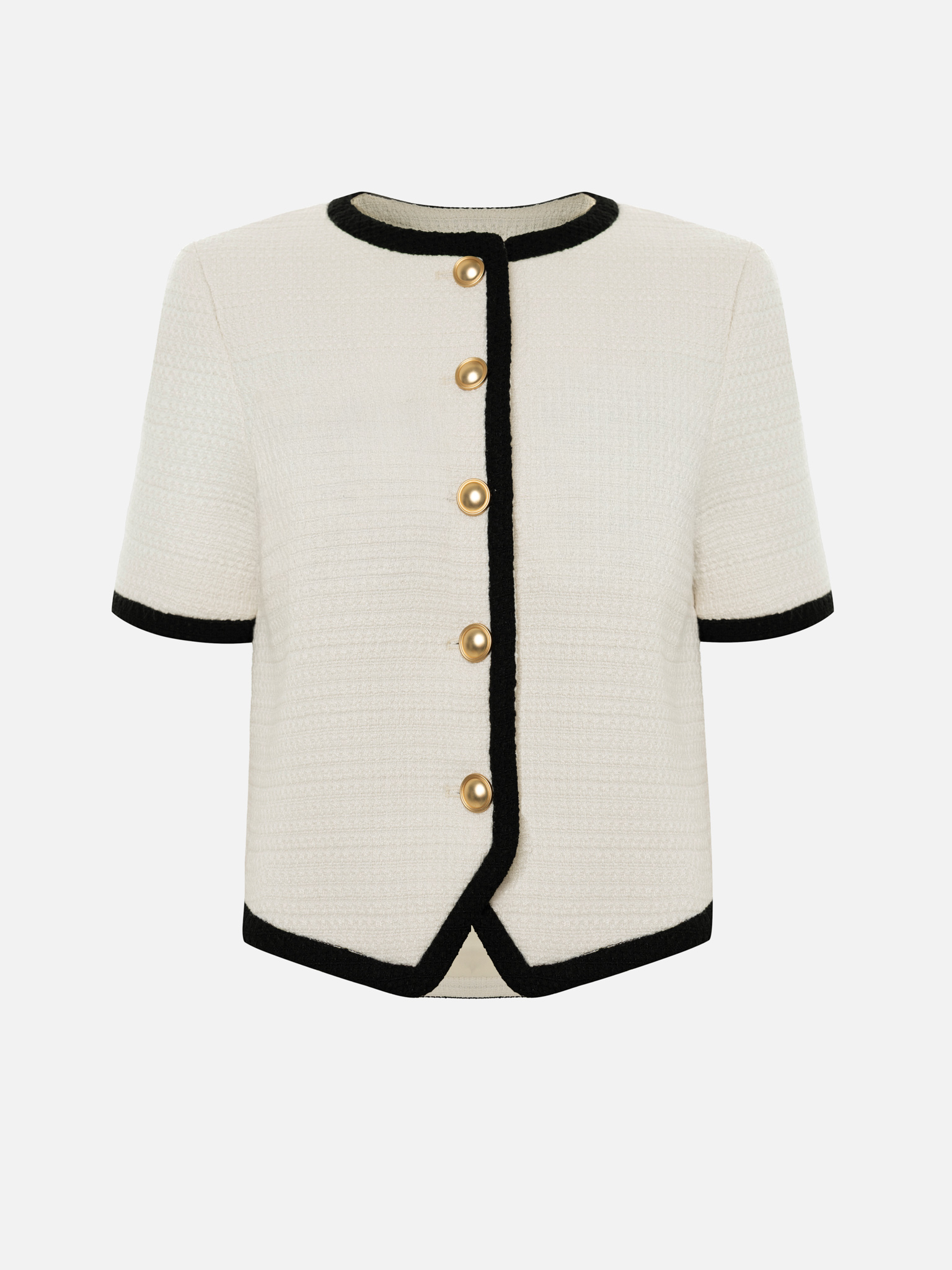 Short-sleeved tweed jacket with contrasting trim