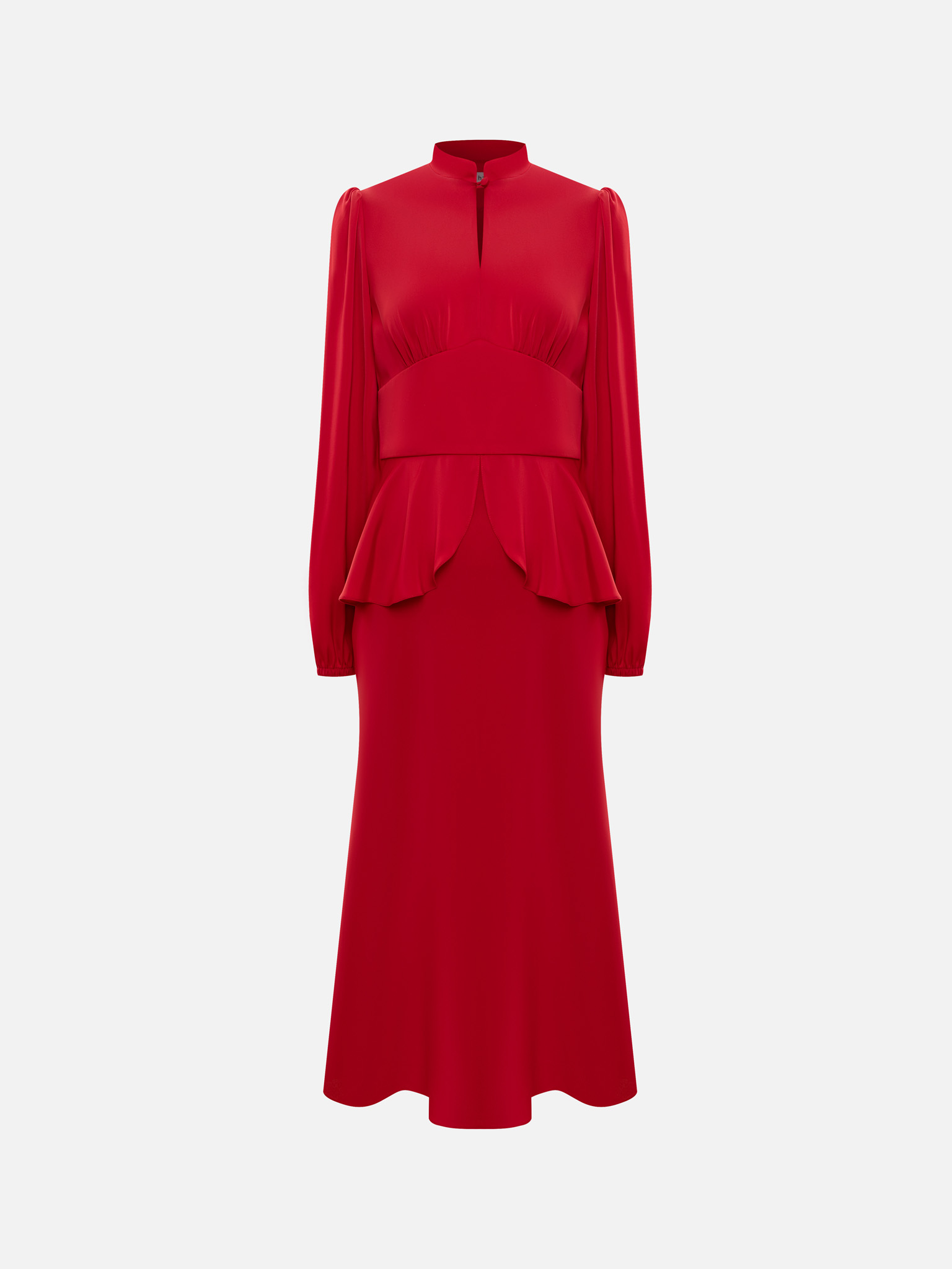 Платье миди с отрезным поясом и баской