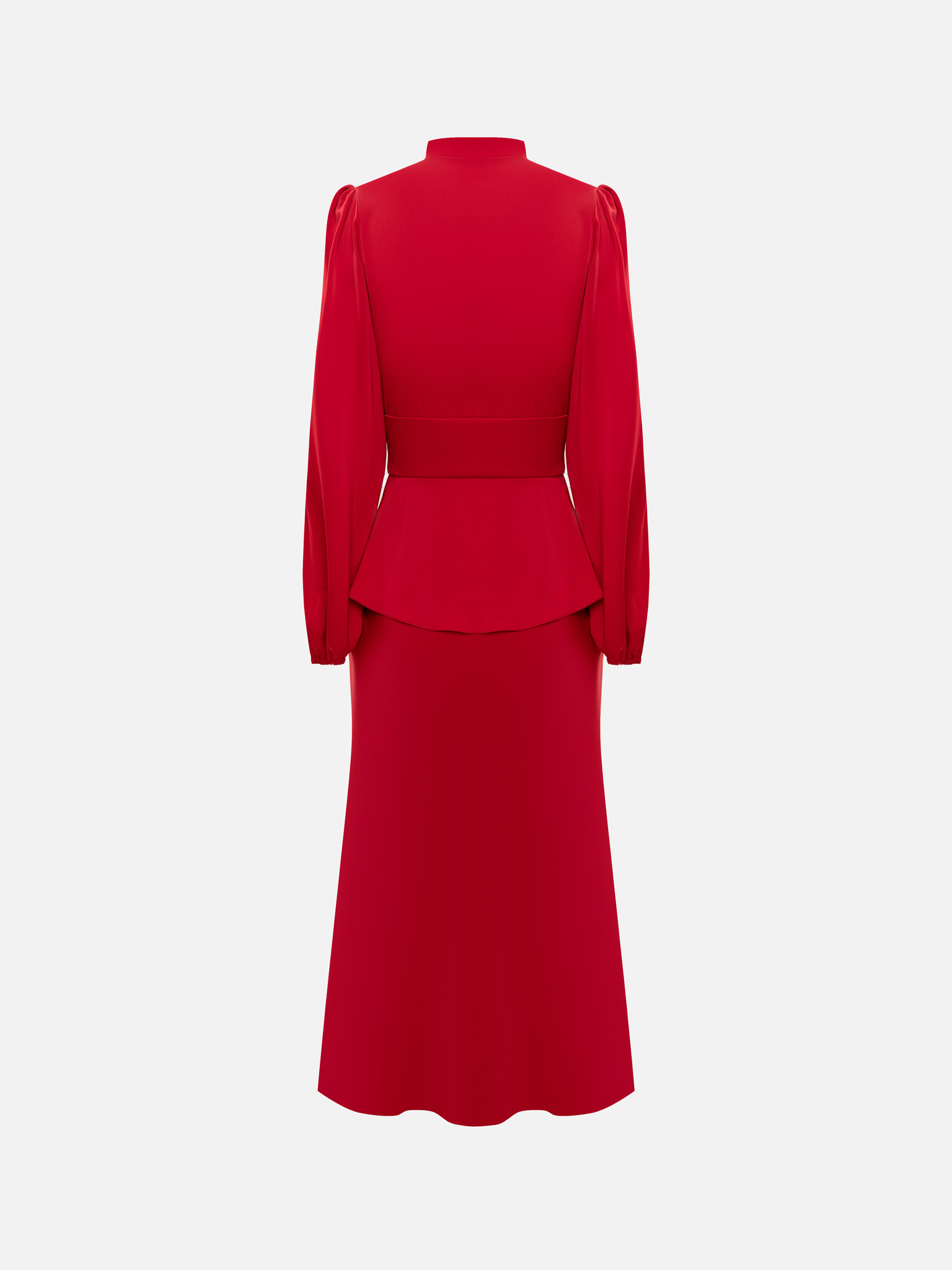 Платье миди с отрезным поясом и баской