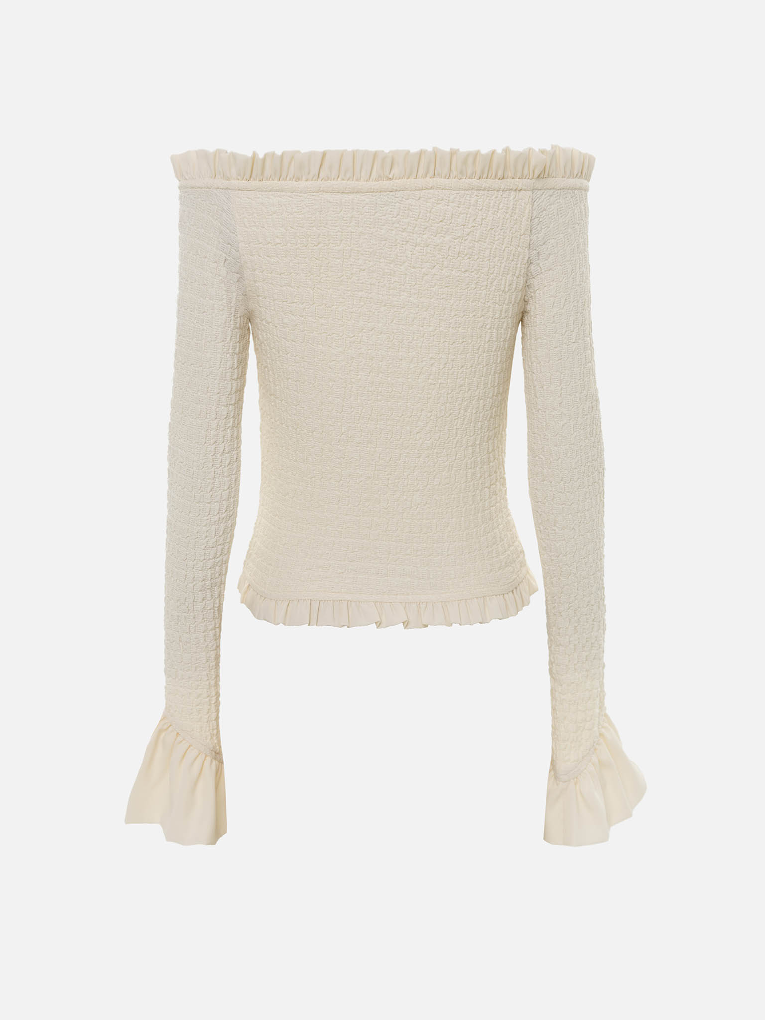 Блуза с открытыми плечами из фактурной ткани