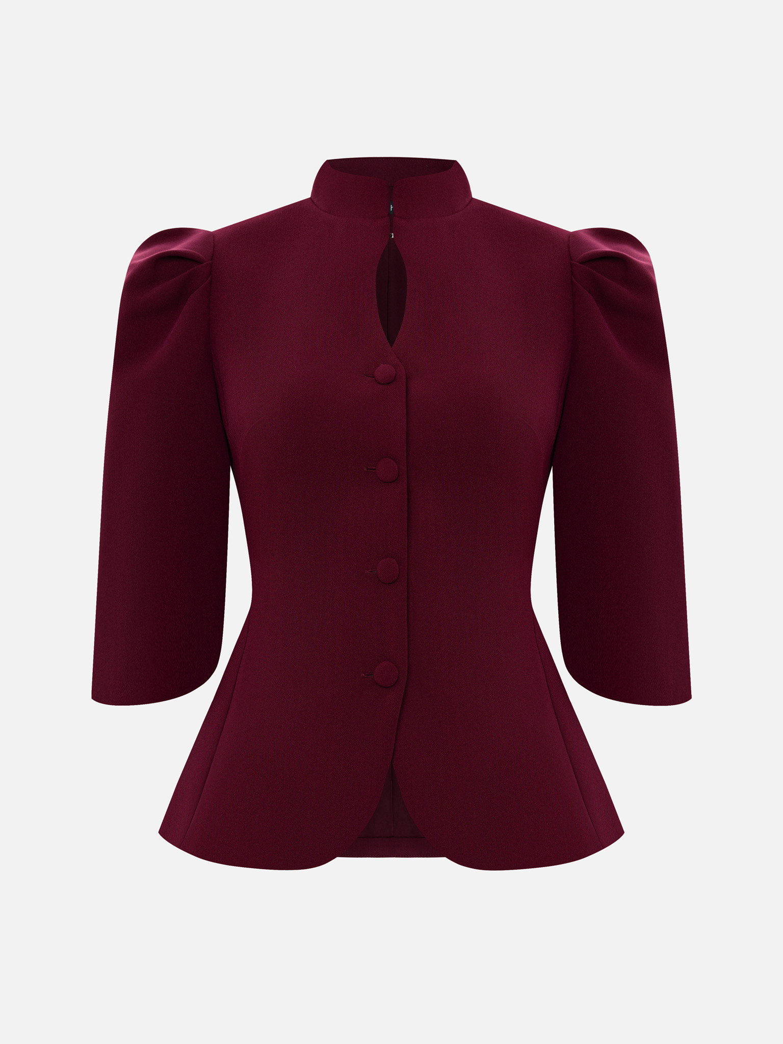 Приталенный жакет с каплевидным вырезом и обтяжными пуговицами
