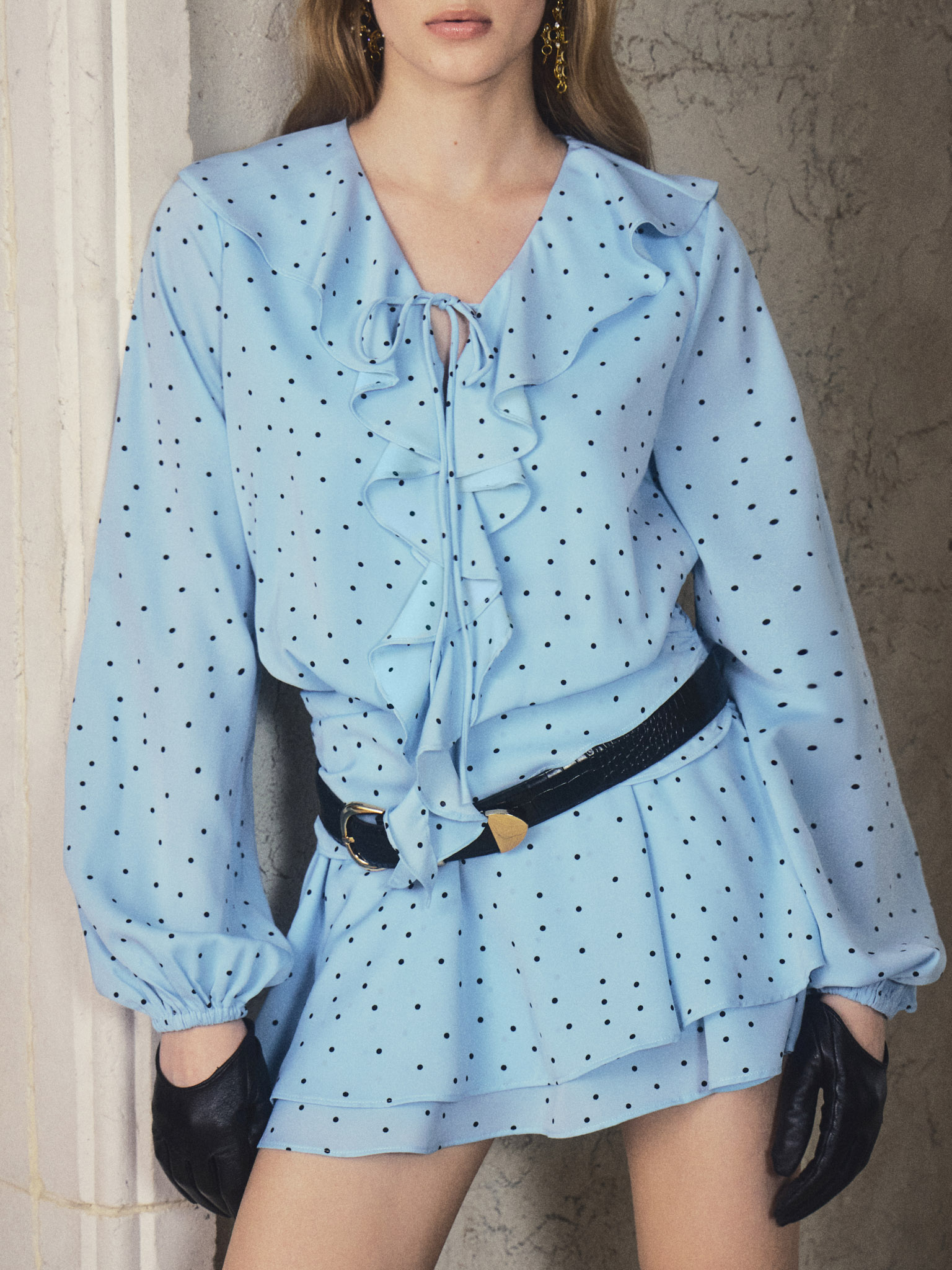 Lightweight mini dress with polka dots