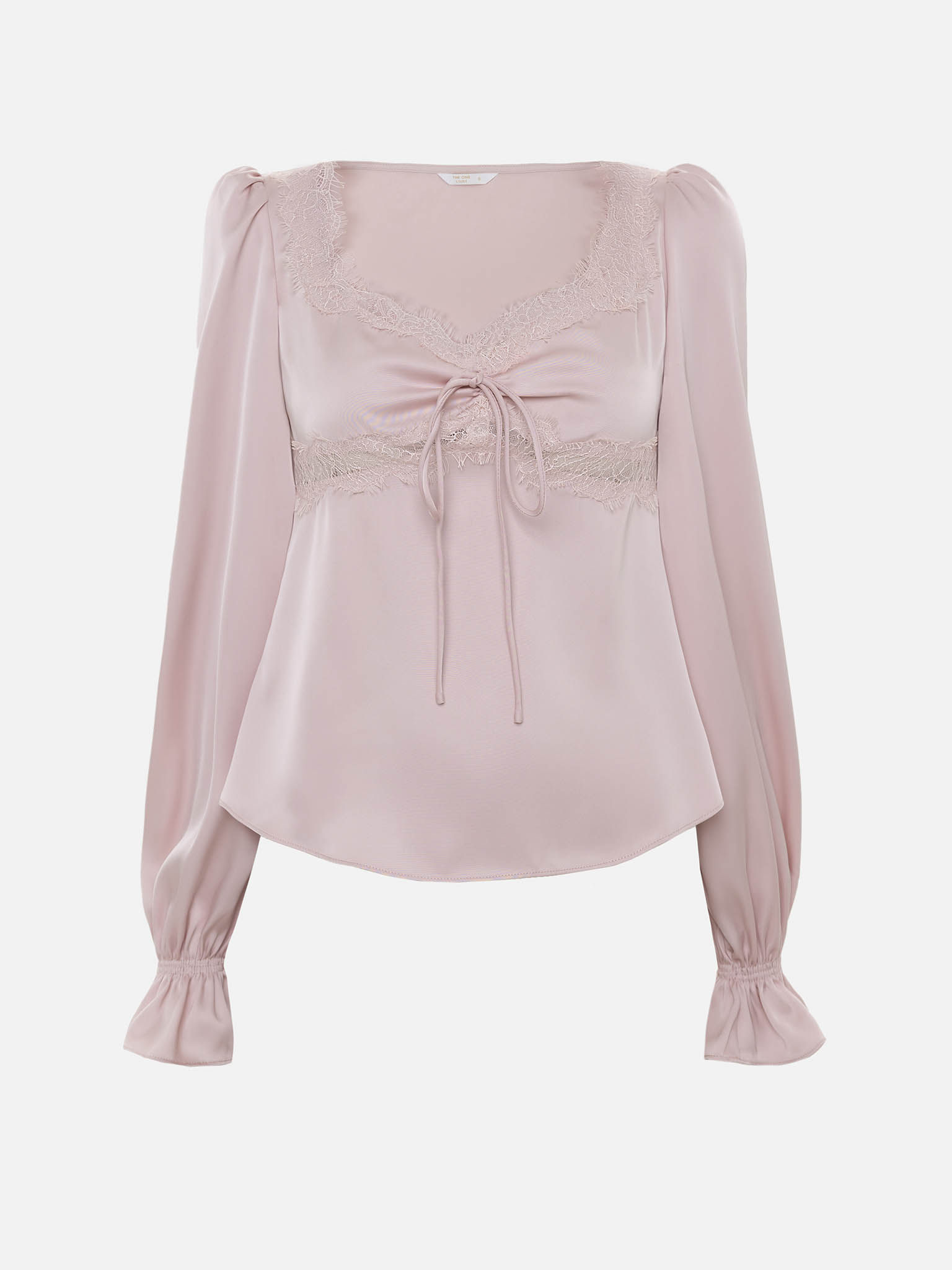 Satin blouse with lace trim