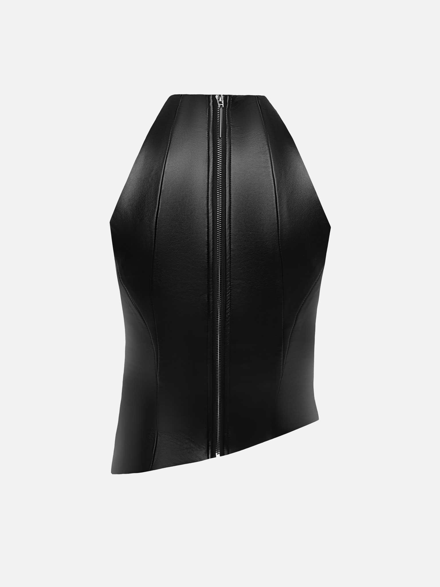 Топ из экокожи с открытыми плечами и воротником халтер