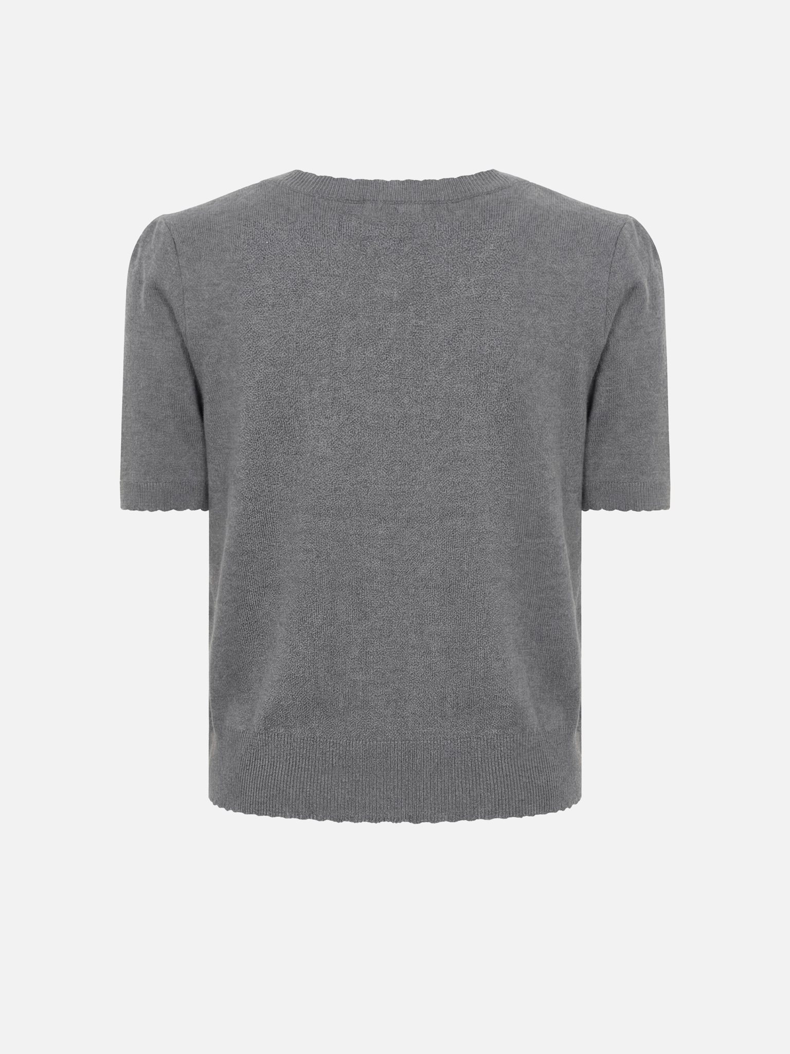 Knitted cardigan with short sleeves and contrasting ornamental pattern