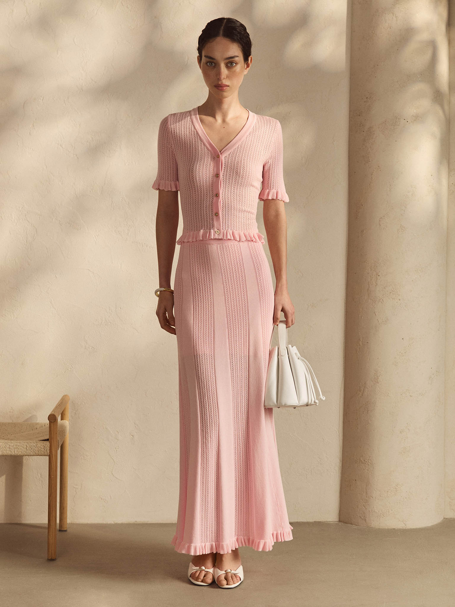 Openwork jersey maxi skirt