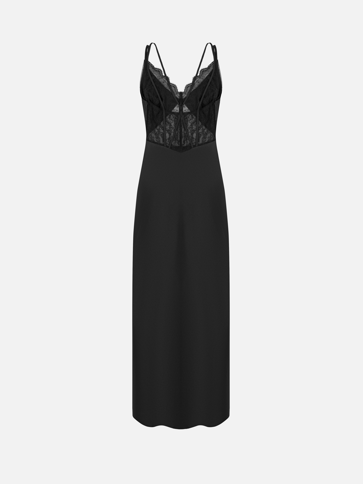 Maxi dress with straps and lace insert on the bodice