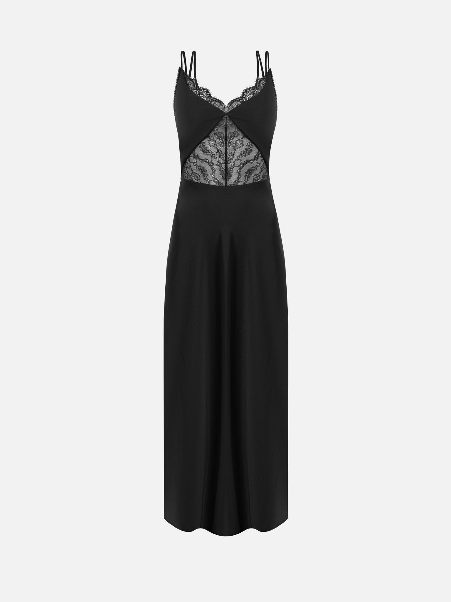 Maxi dress with straps and lace insert on the bodice