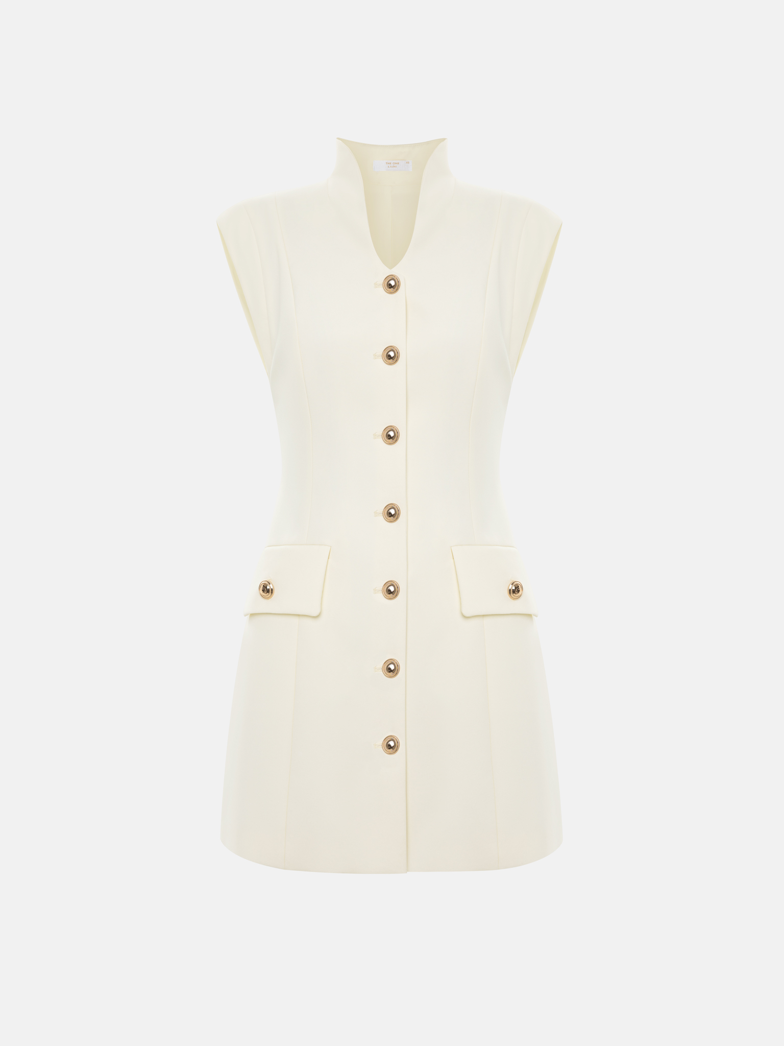 Приталенное платье мини с золотистыми пуговицами