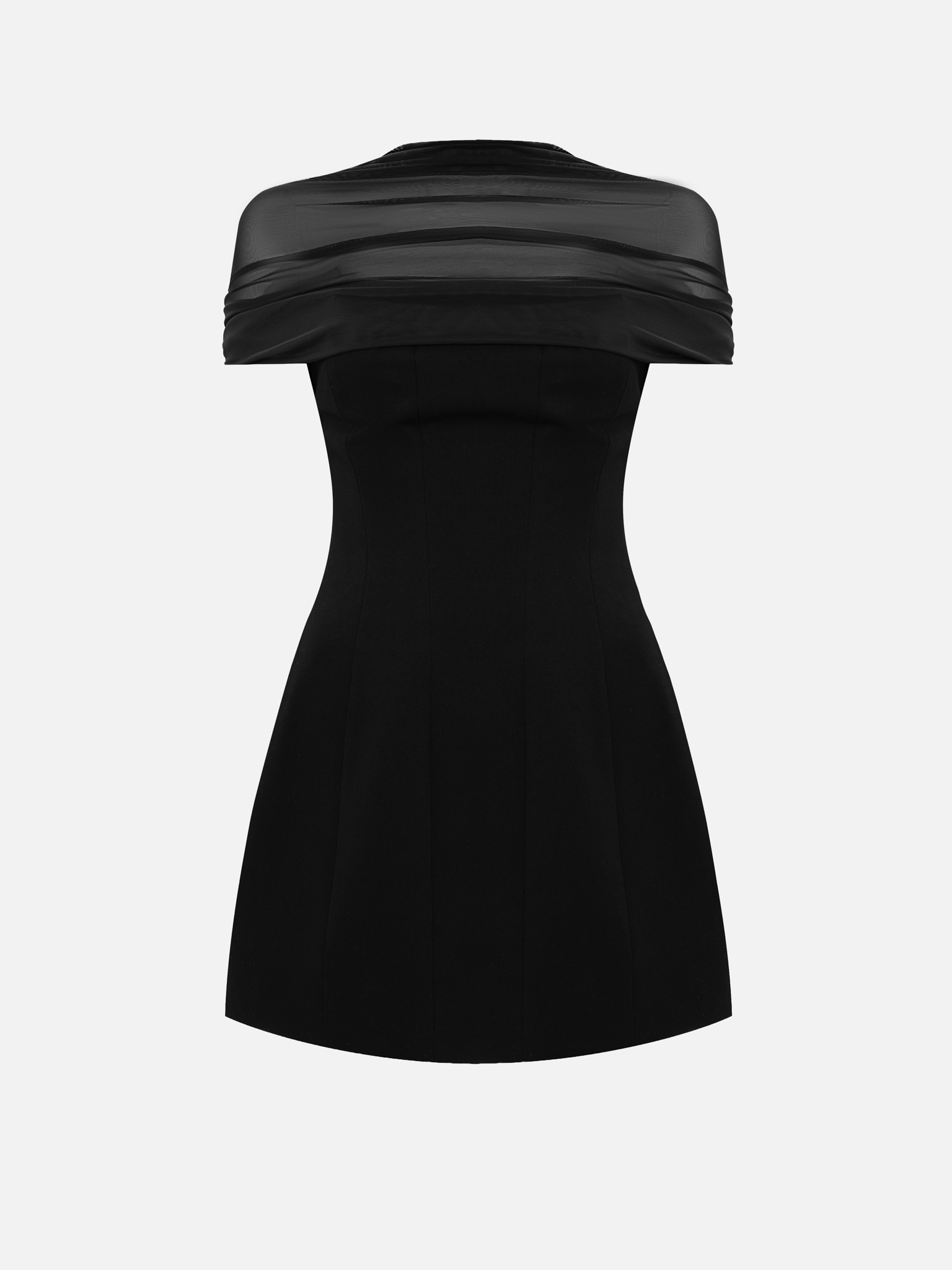 Приталенное платье мини с полупрозрачным кейпом