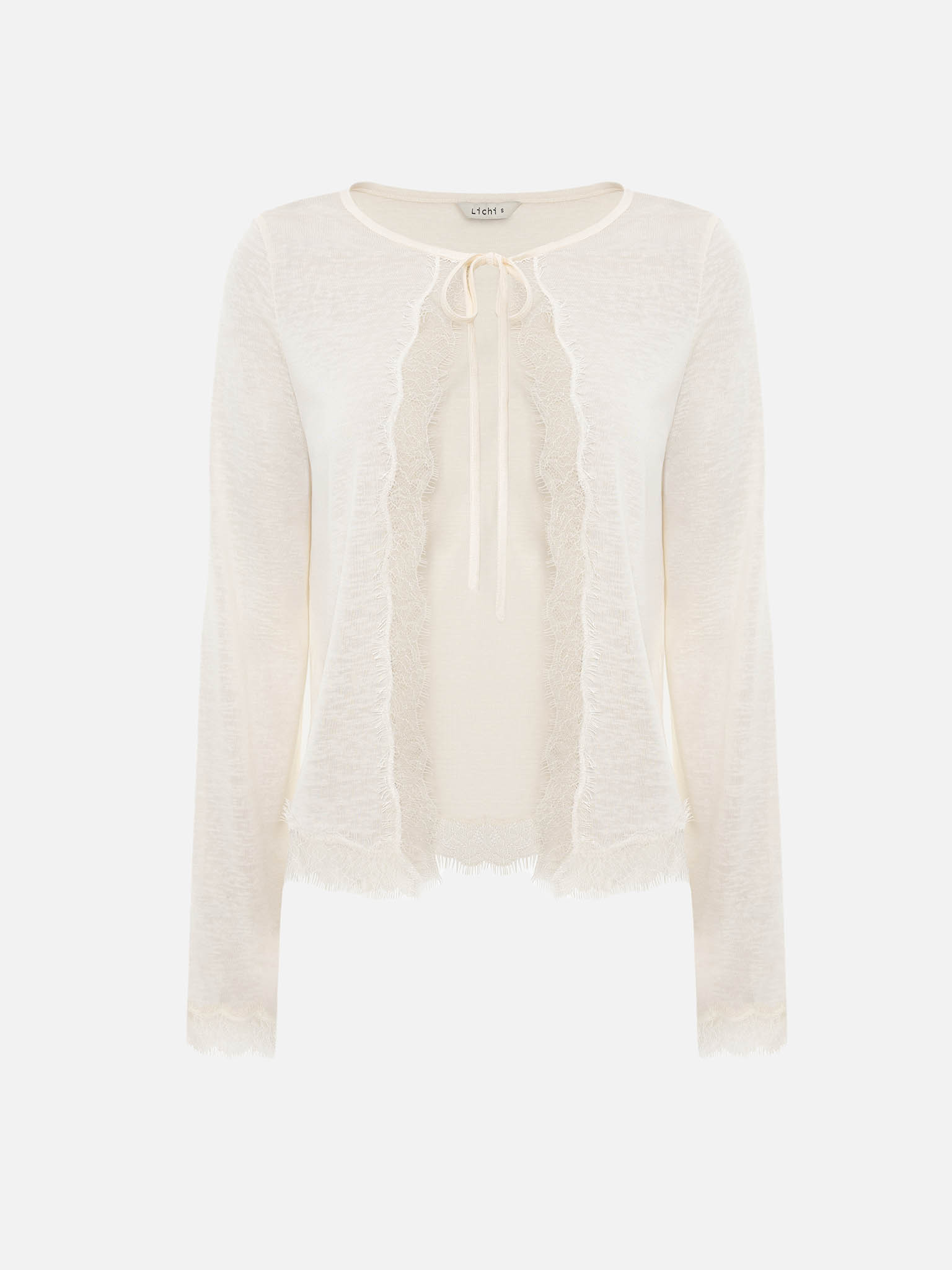 Jersey cardigan with lace trim and ties