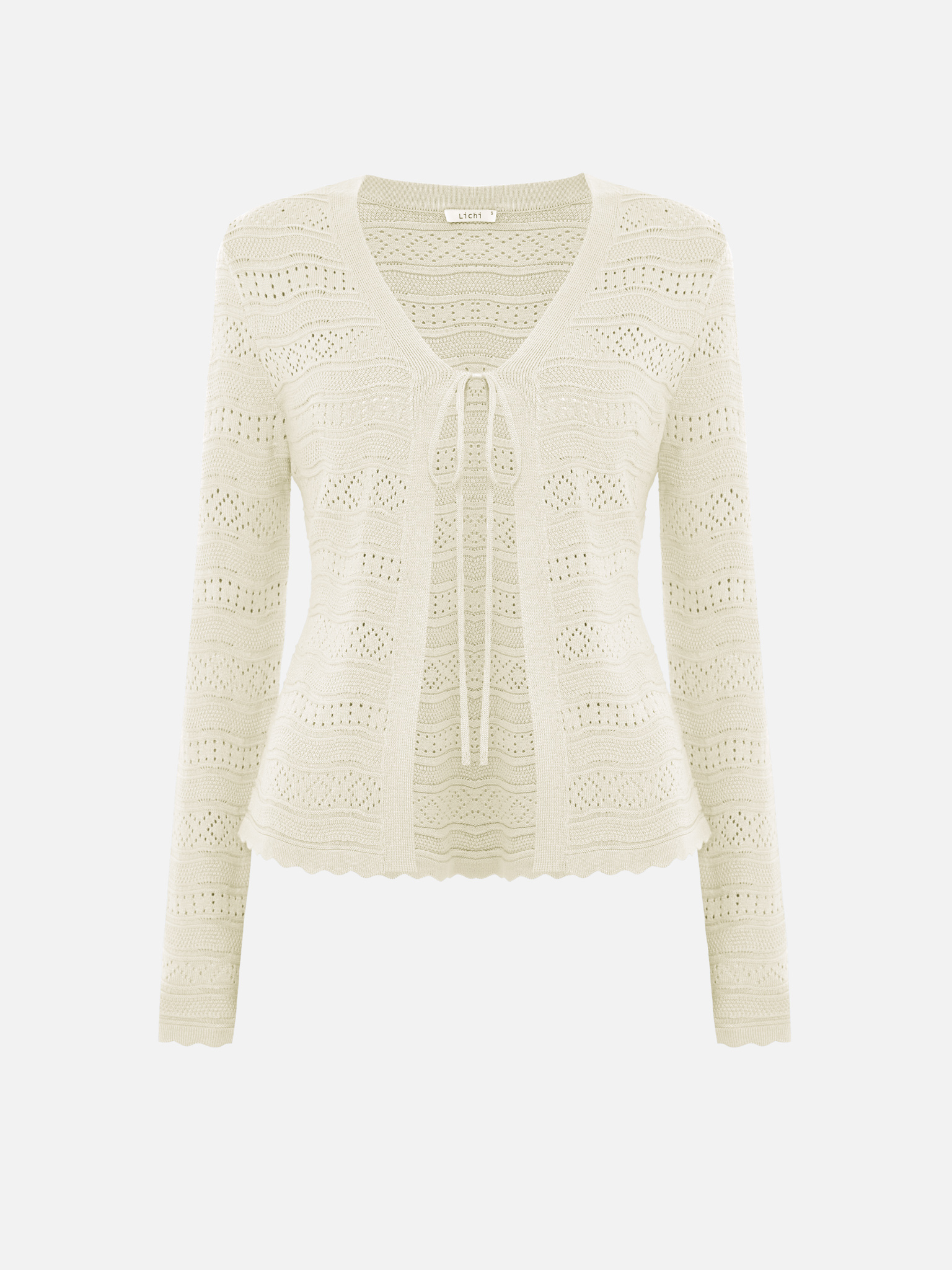 Openwork knitted cardigan with ties