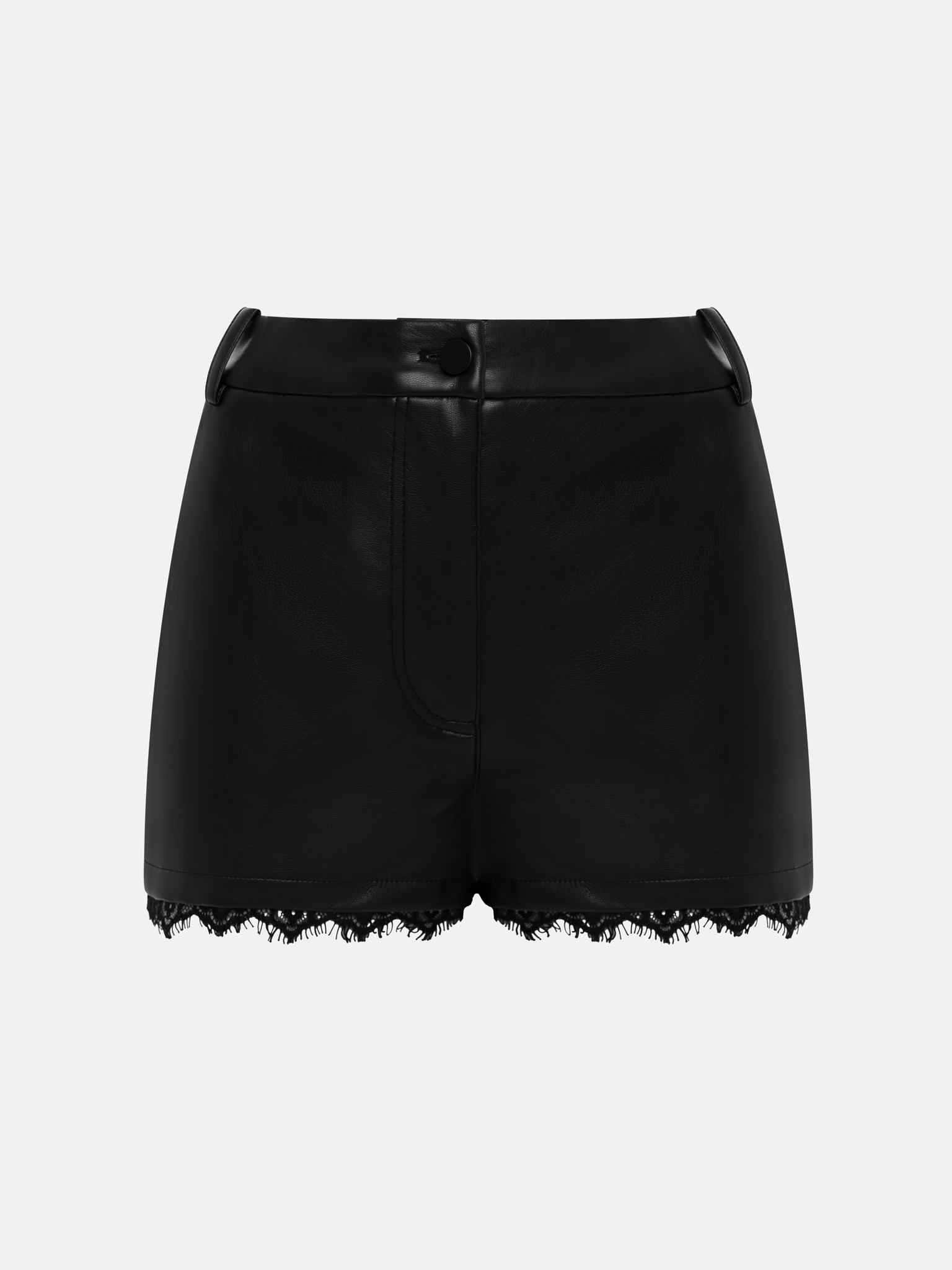 Шорты мини из экокожи с кружевным декором