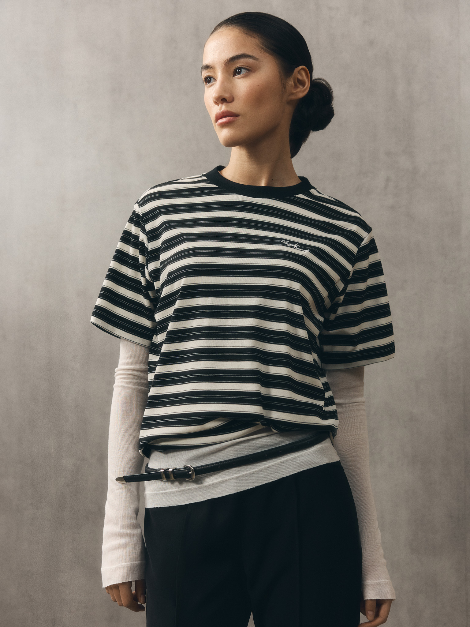 Loose striped T-shirt with lettering