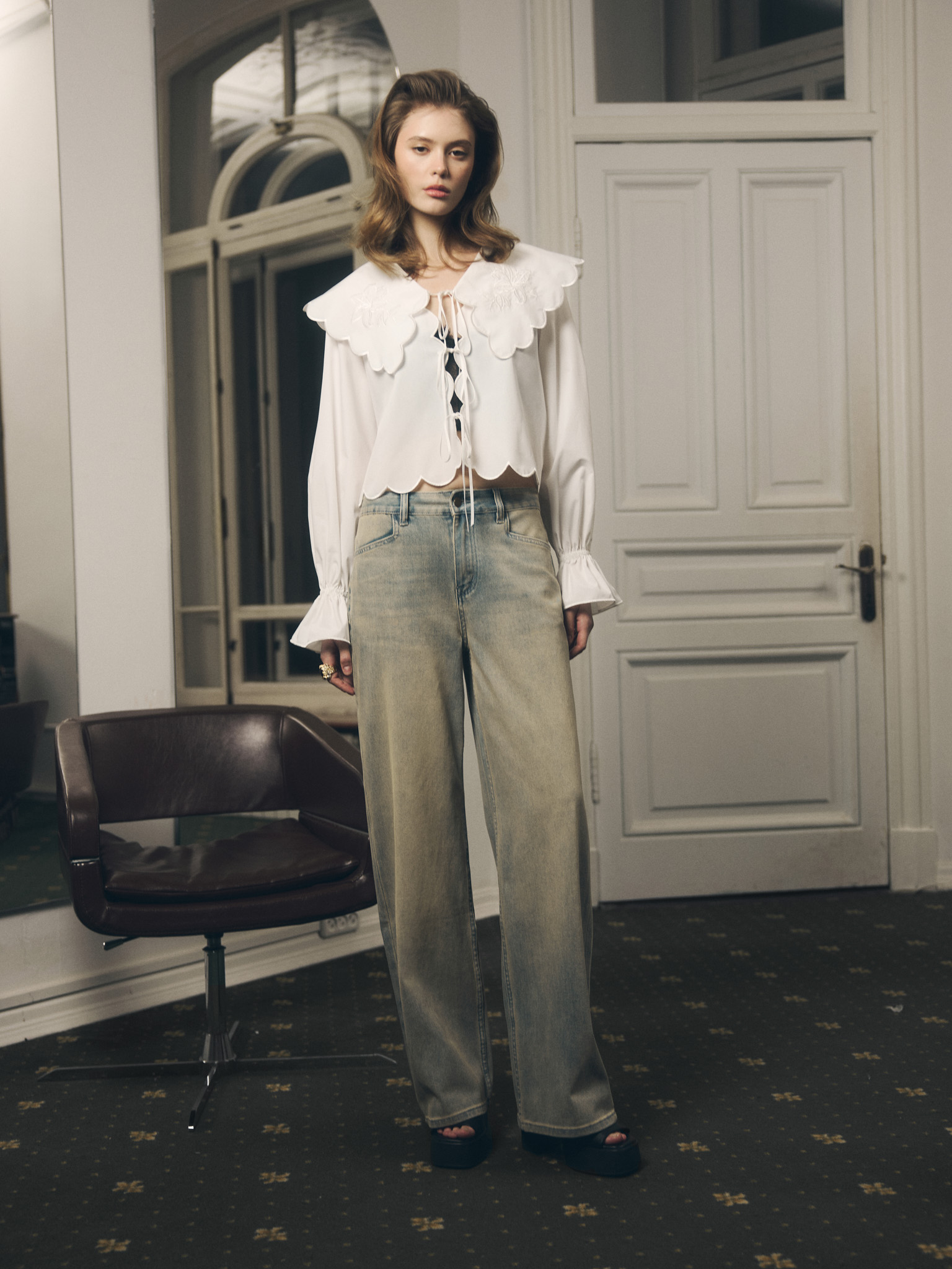 Loose light-wash denim jeans