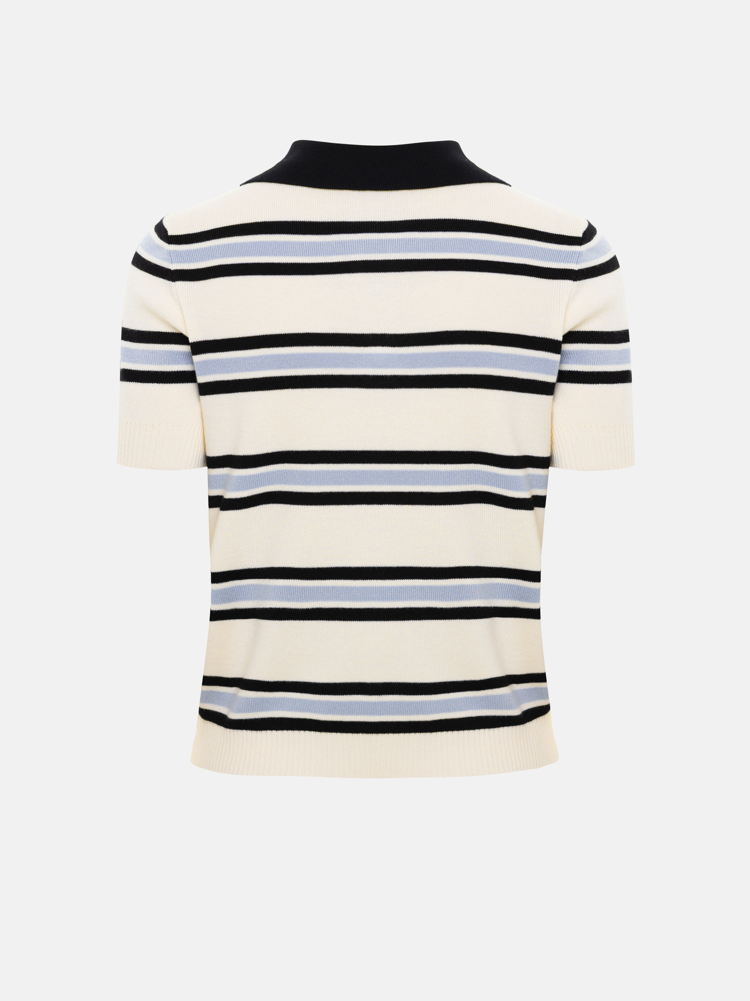 Striped polo shirt with short sleeves and contrasting collar