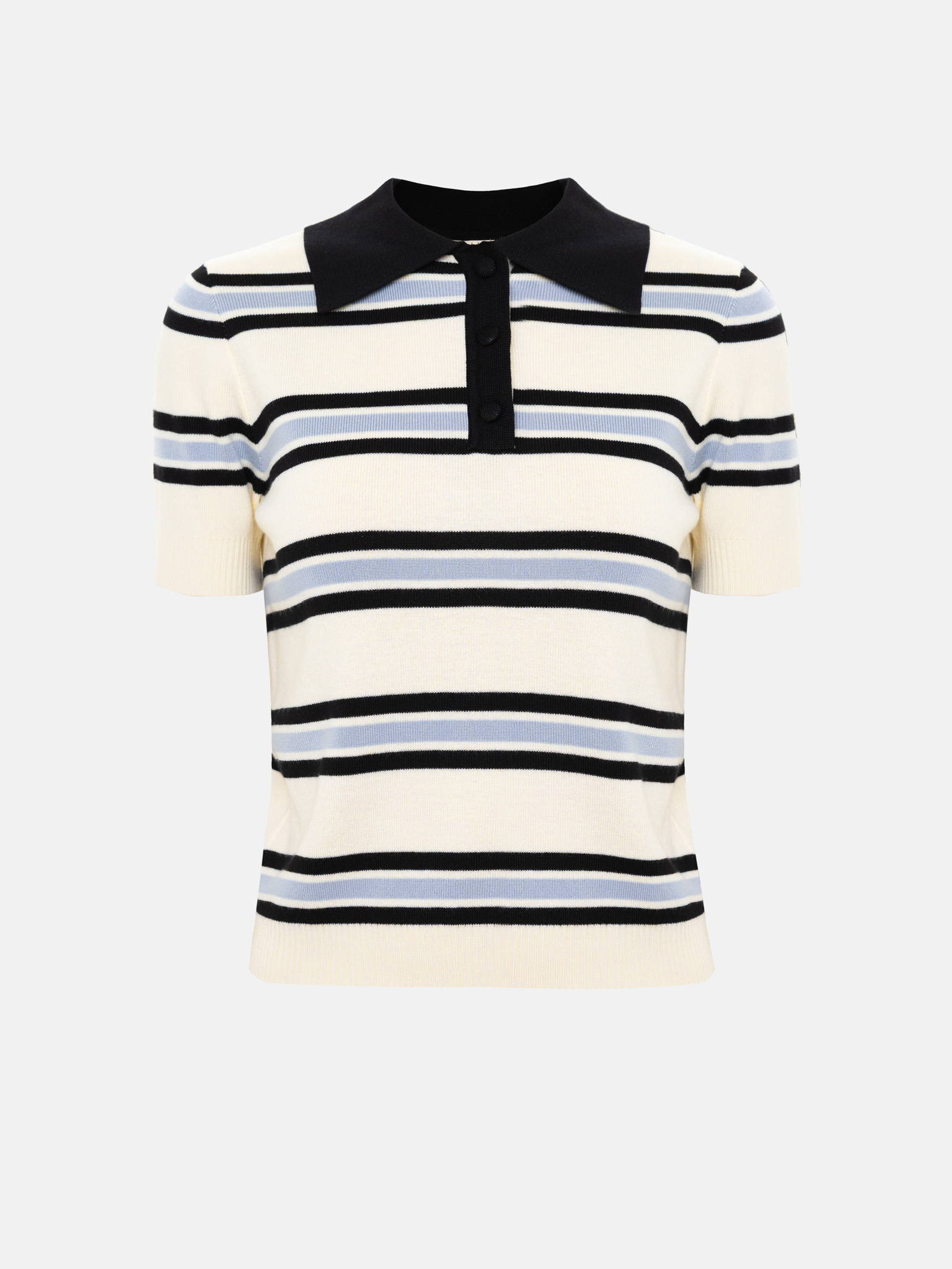 Striped polo shirt with short sleeves and contrasting collar