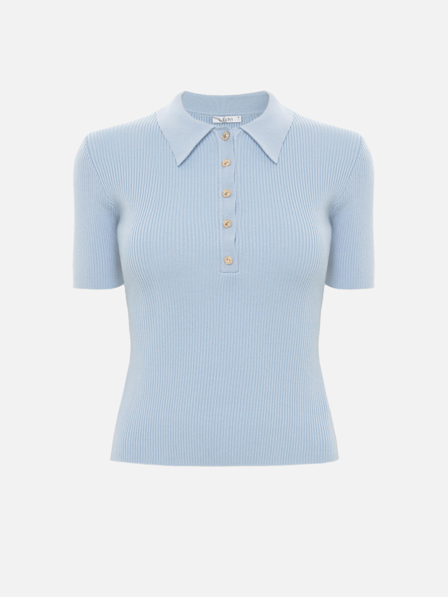 Polo shirt in textured knit with large buttons