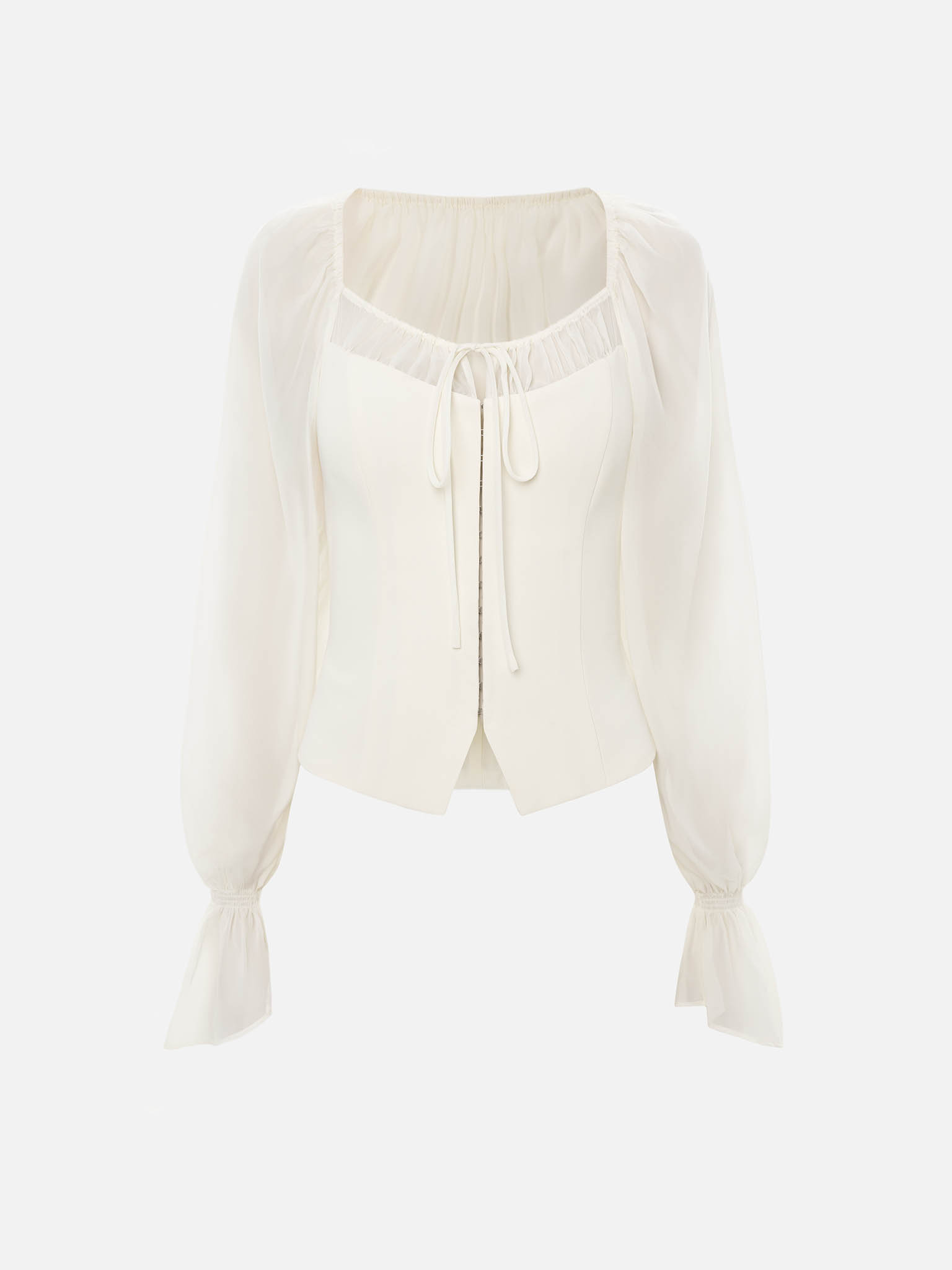 Lightweight blouse with gathered bodice and matching ties