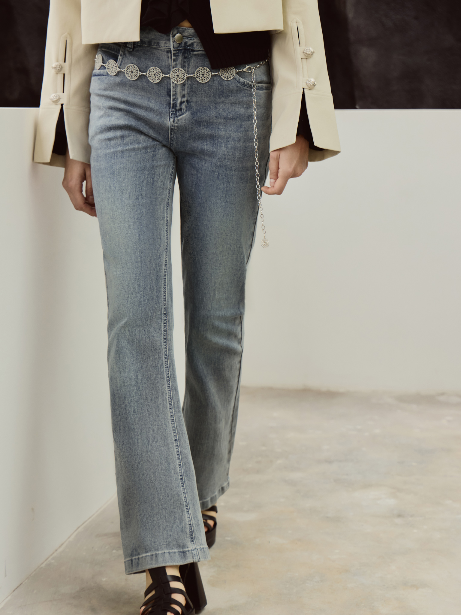 Straight light-wash denim jeans