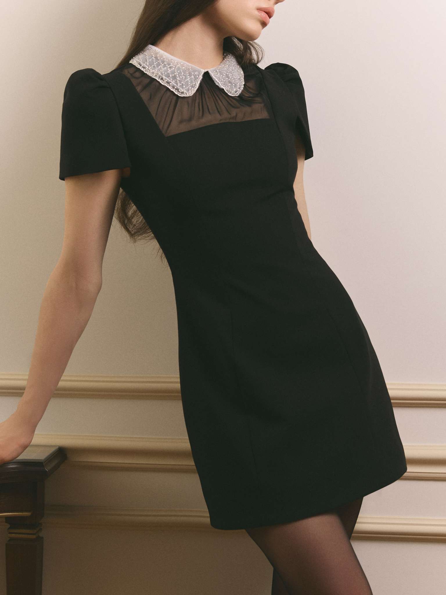 Mini dress with accent collar