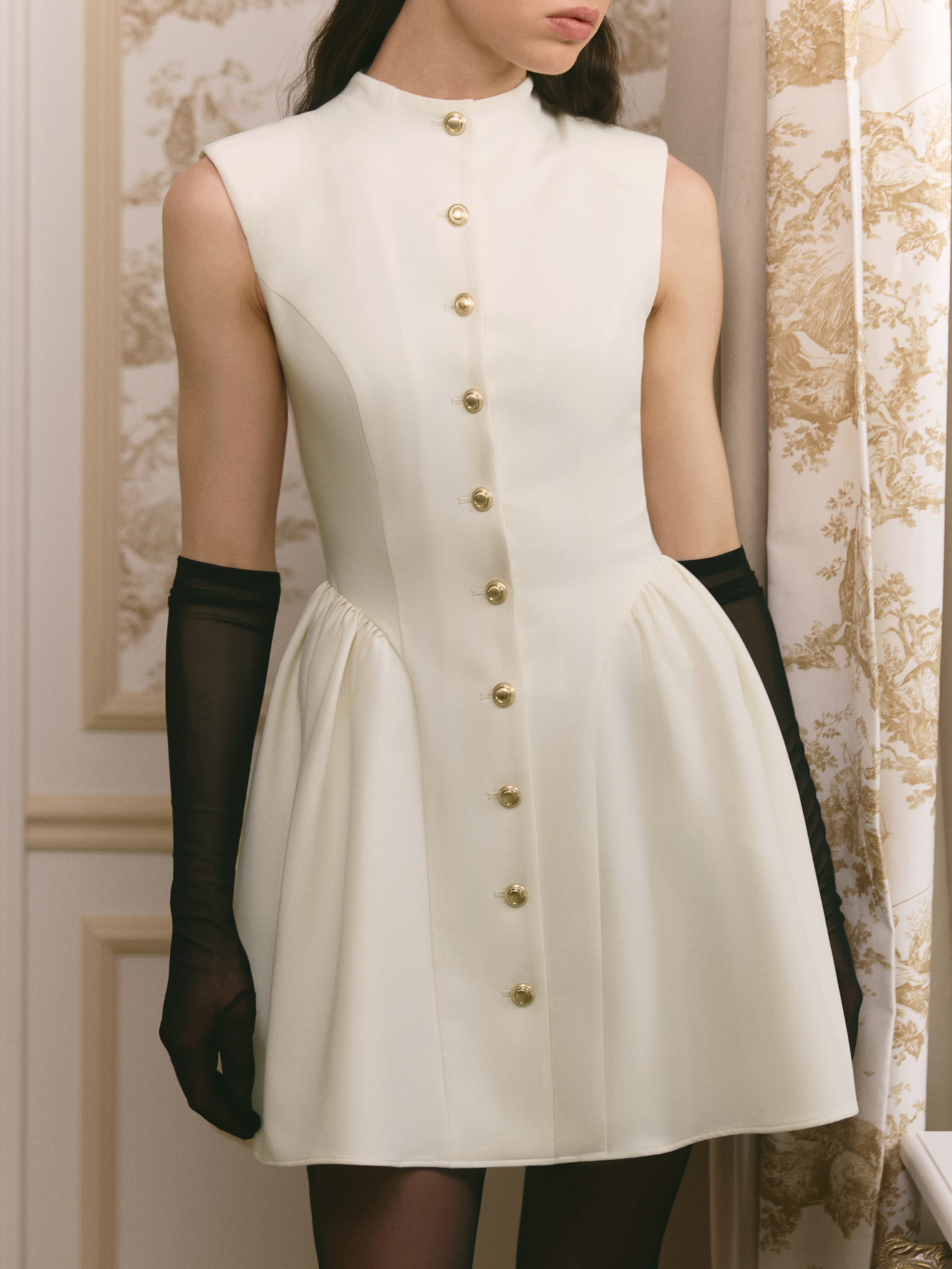 Mini dress with a voluminous skirt in smooth fabric