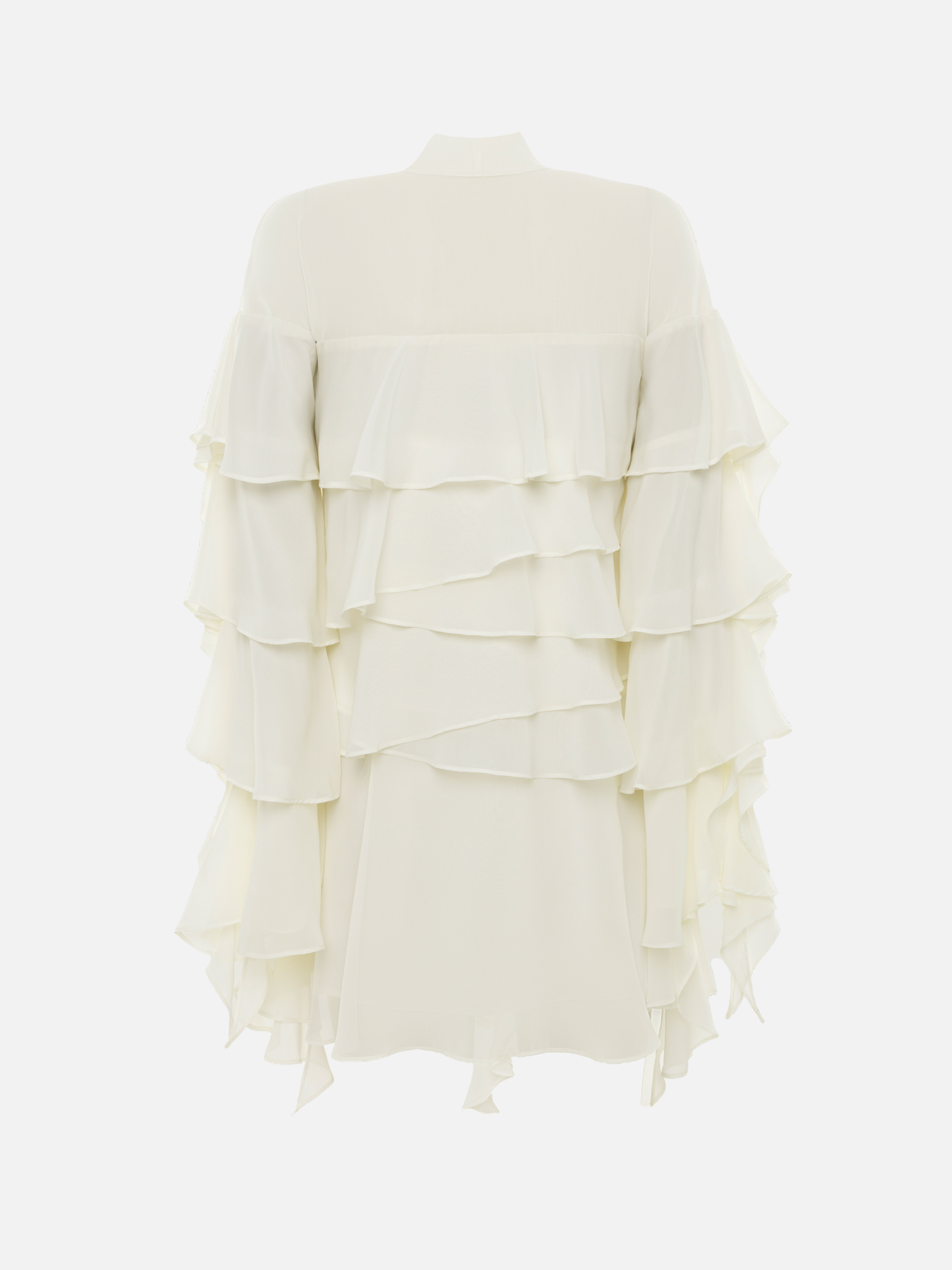 Chiffon mini dress with ruffles and bow on the collar