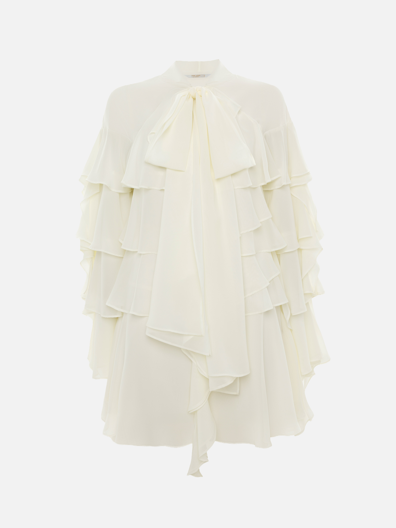 Chiffon mini dress with ruffles and bow on the collar