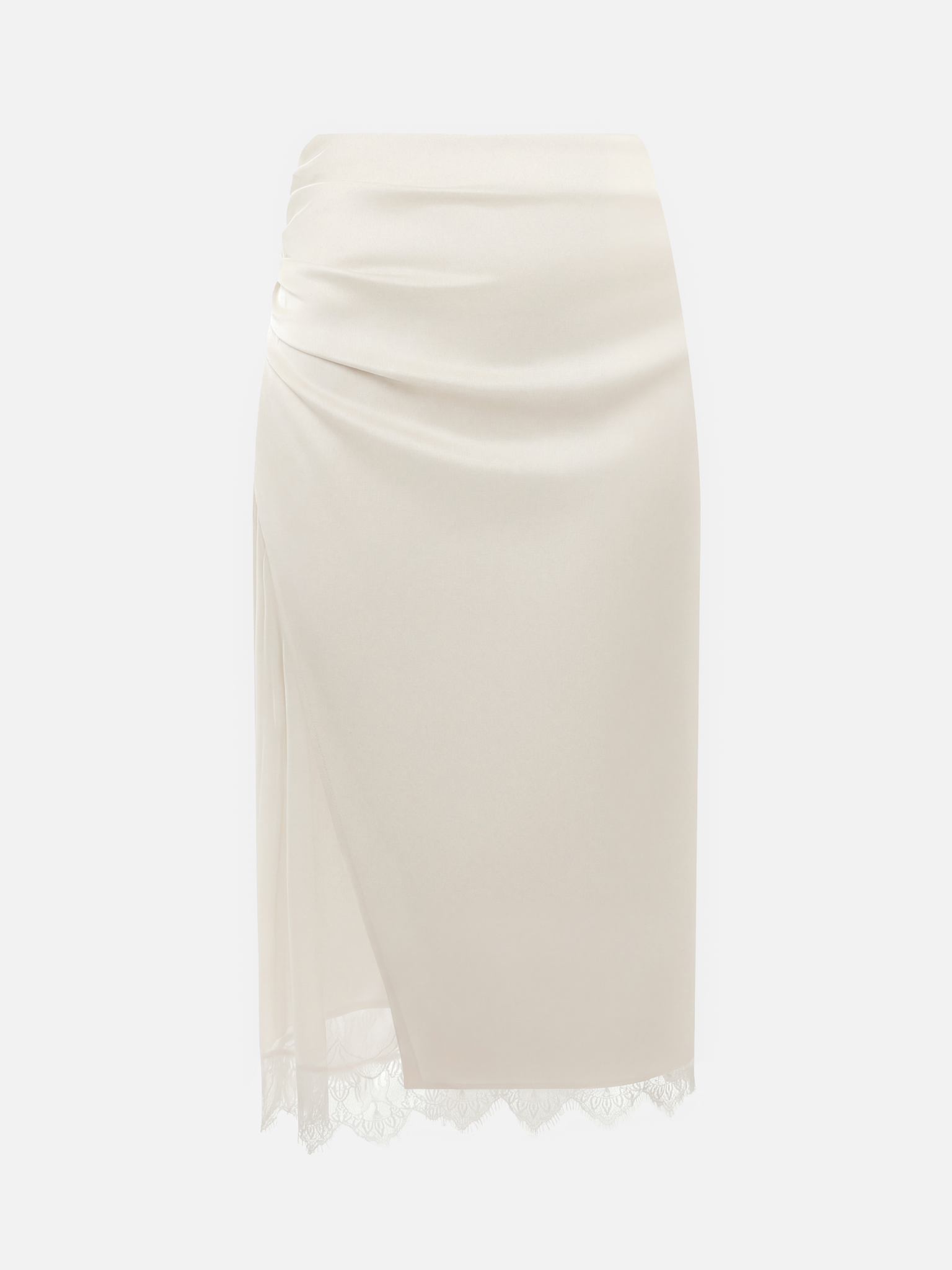 Satin midi skirt with lace trim
