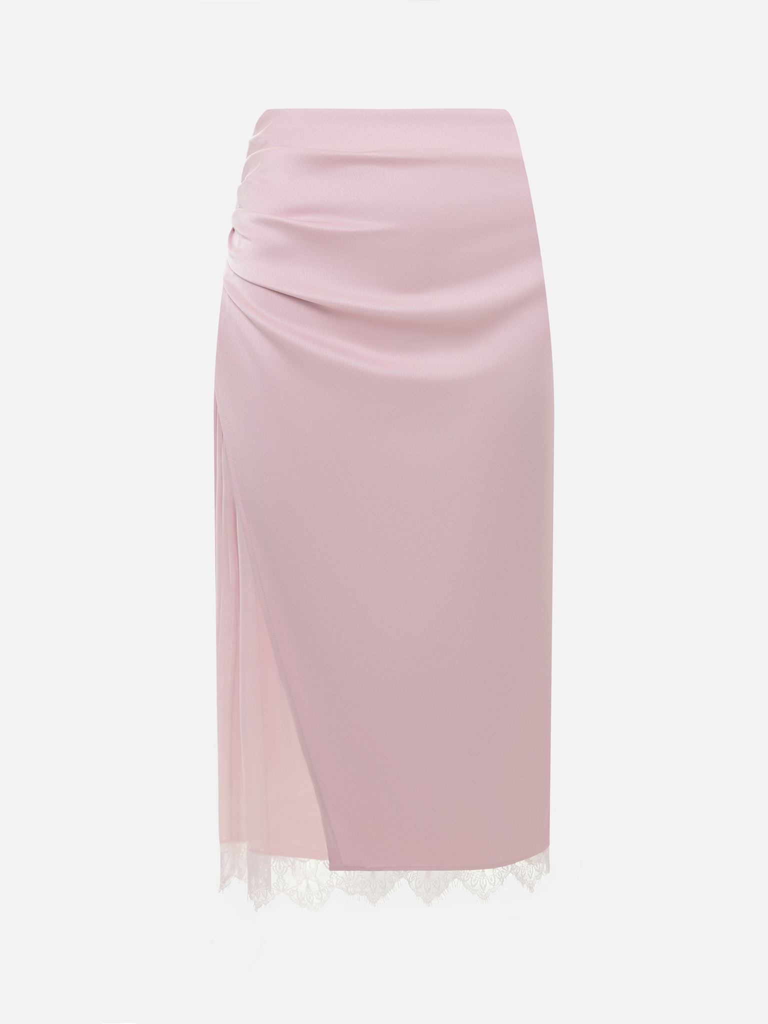Satin midi skirt with lace trim