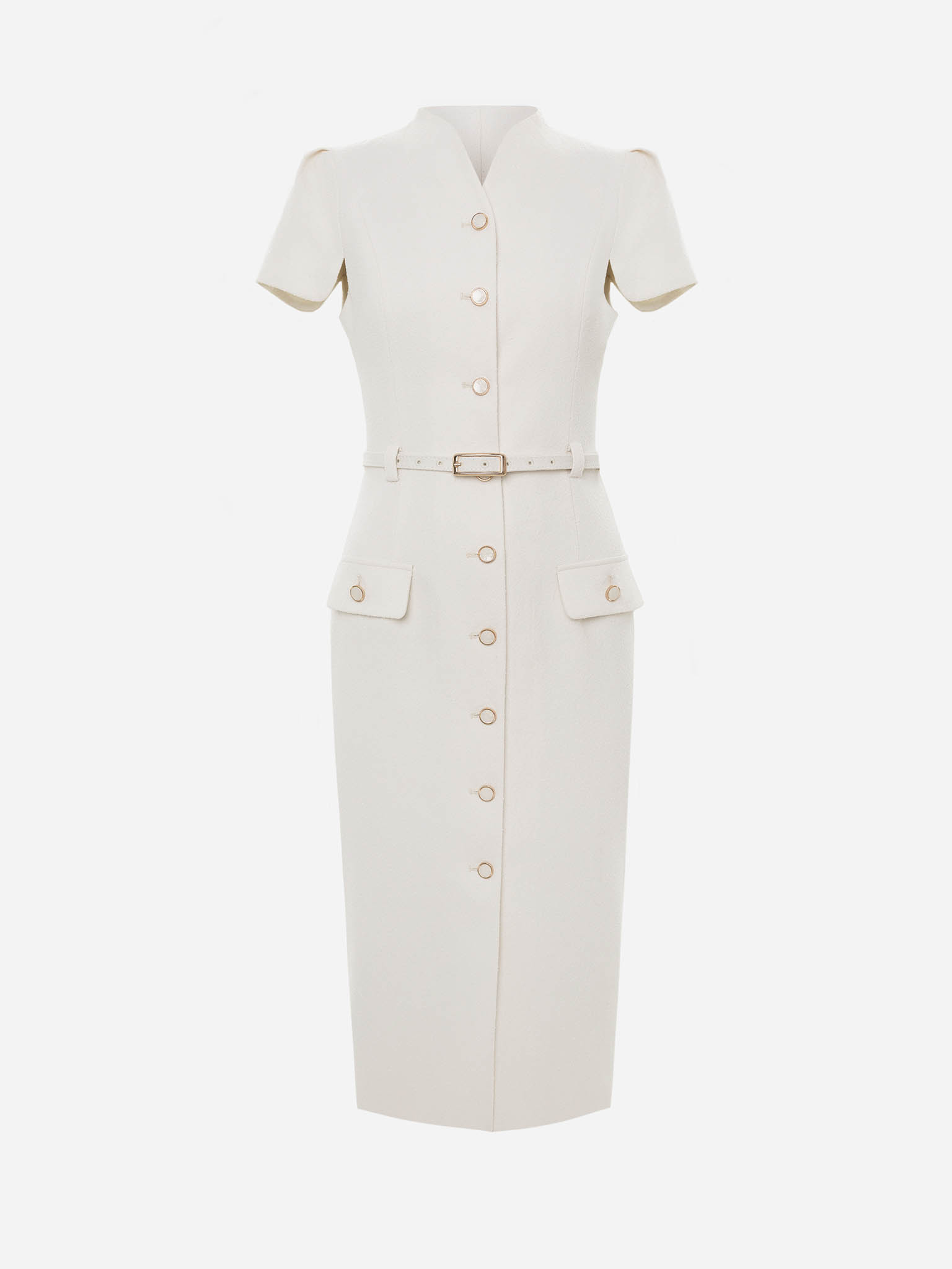 Платье миди с короткими рукавами и ремнем в тон