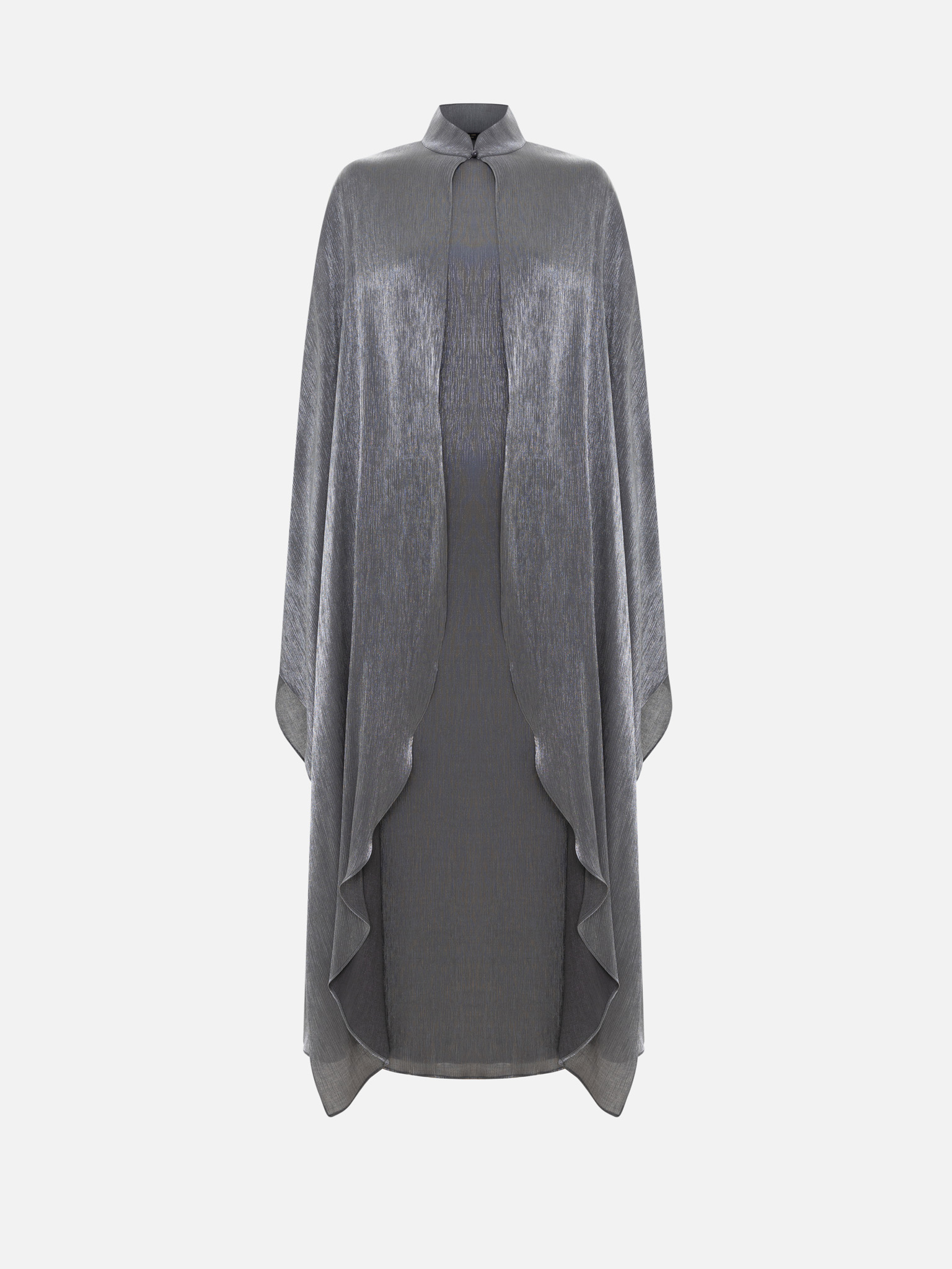 Metallic fabric maxi dress with long cape