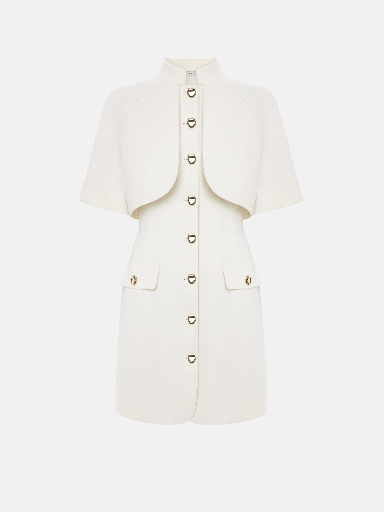 Платье мини с воротником-стойкой и имитацией кейпа